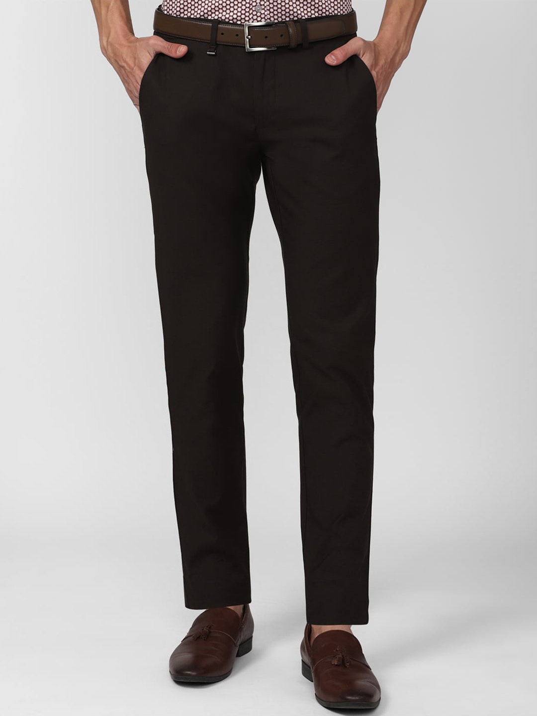 

Van Heusen Men Slim Fit Mid-Rise Trousers, Brown
