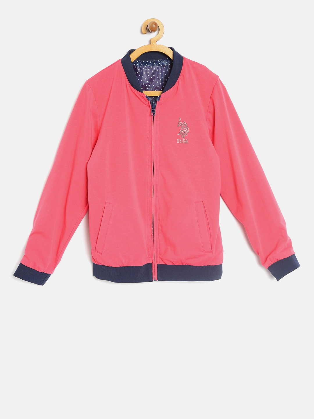 

U.S. Polo Assn. Kids Girls Coral Pink & Navy Reversible Bomber Jacket