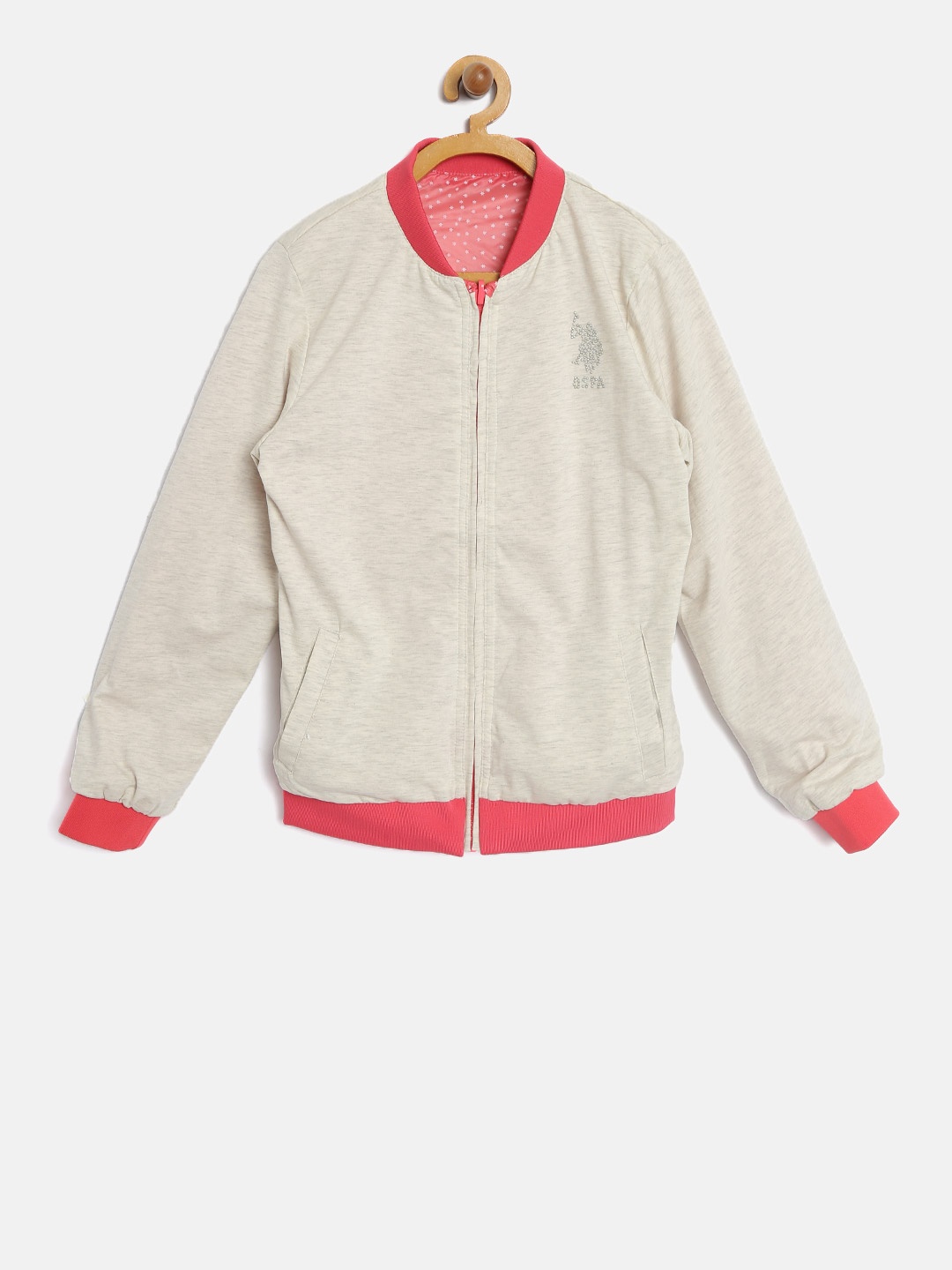 

U.S. Polo Assn. Kids Girls Grey Melange & Coral Pink Reversible Bomber Jacket