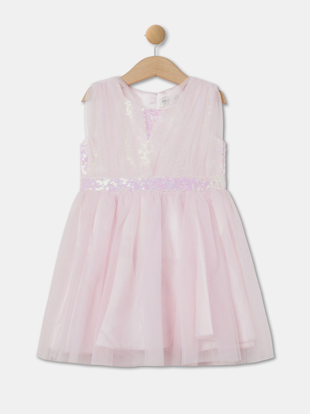 

R&B Infant Girls Round Neck Sequined Fit & Flare Midi Dress, Pink