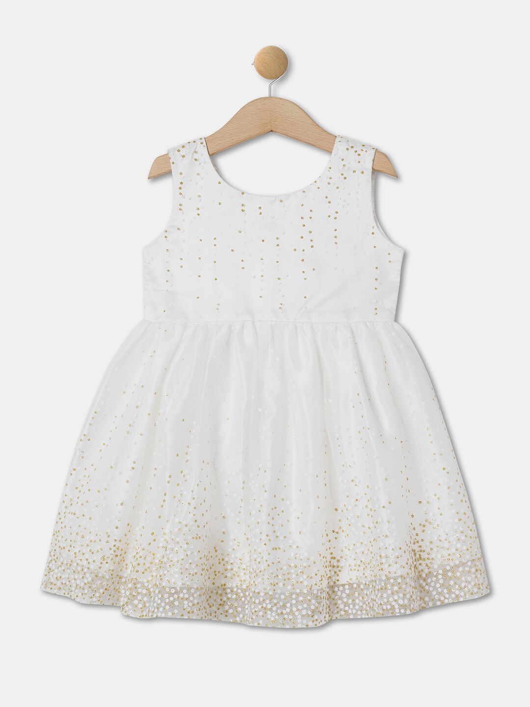 

R&B Infant Girls Round Neck Sparkly Fit & Flare Dress, White
