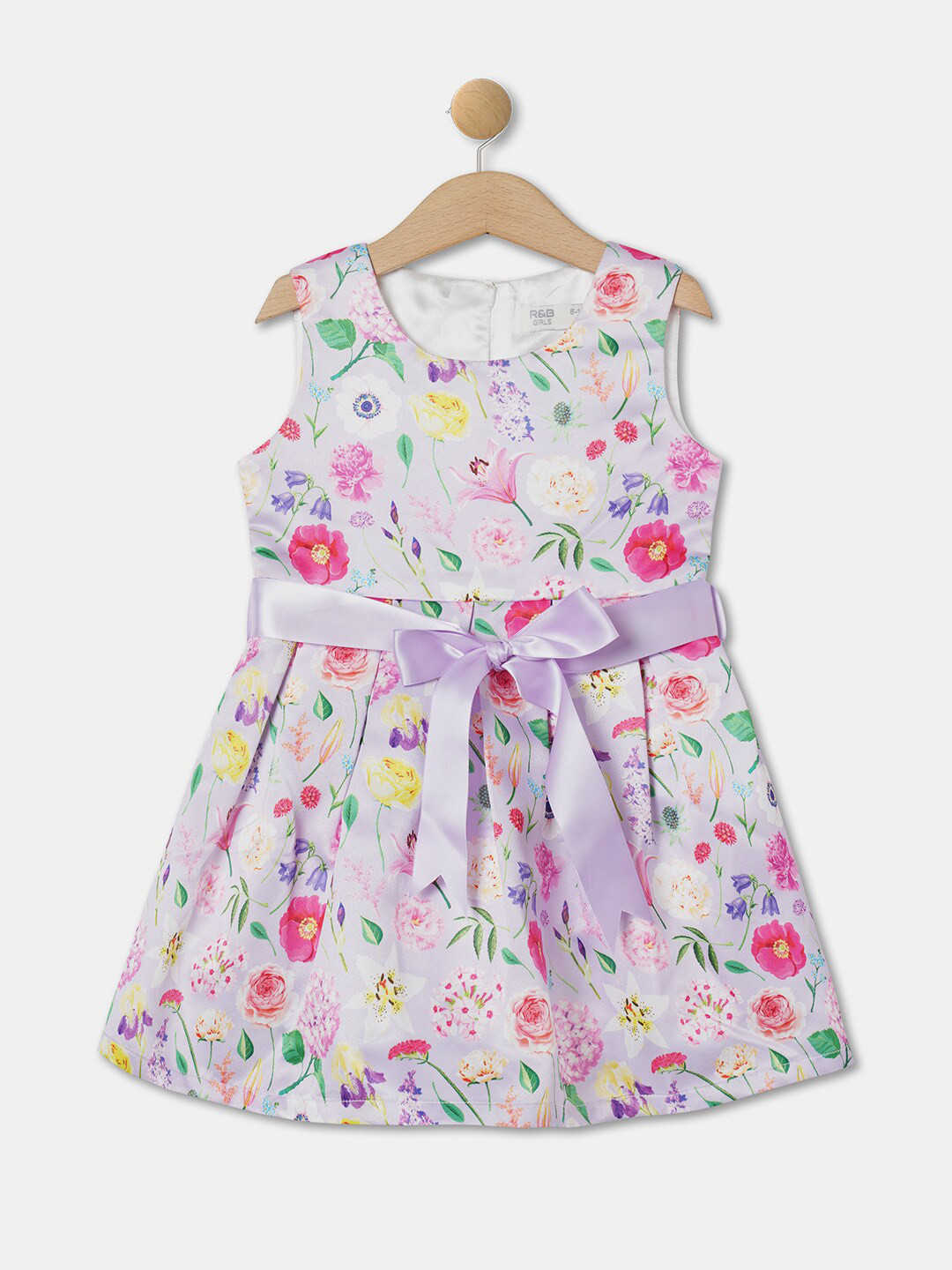 

R&B Infant Girls Round Neck Floral Printed Fit & Flare Dress, Purple