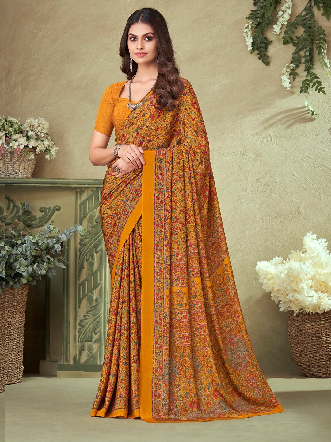 

Kasak Ethnic Printed Saree, Yellow
