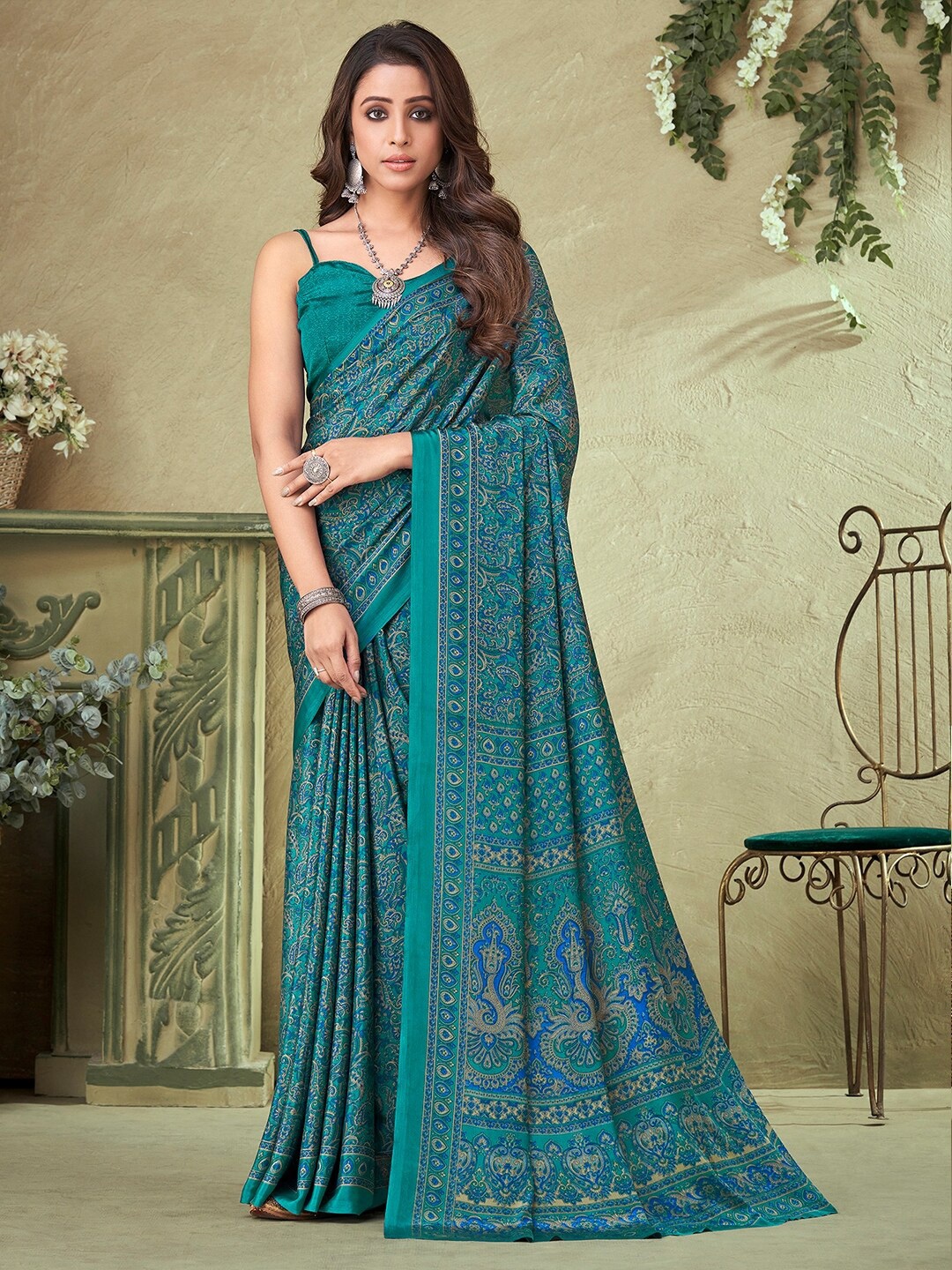 

Kasak Paisley Printed Saree, Teal