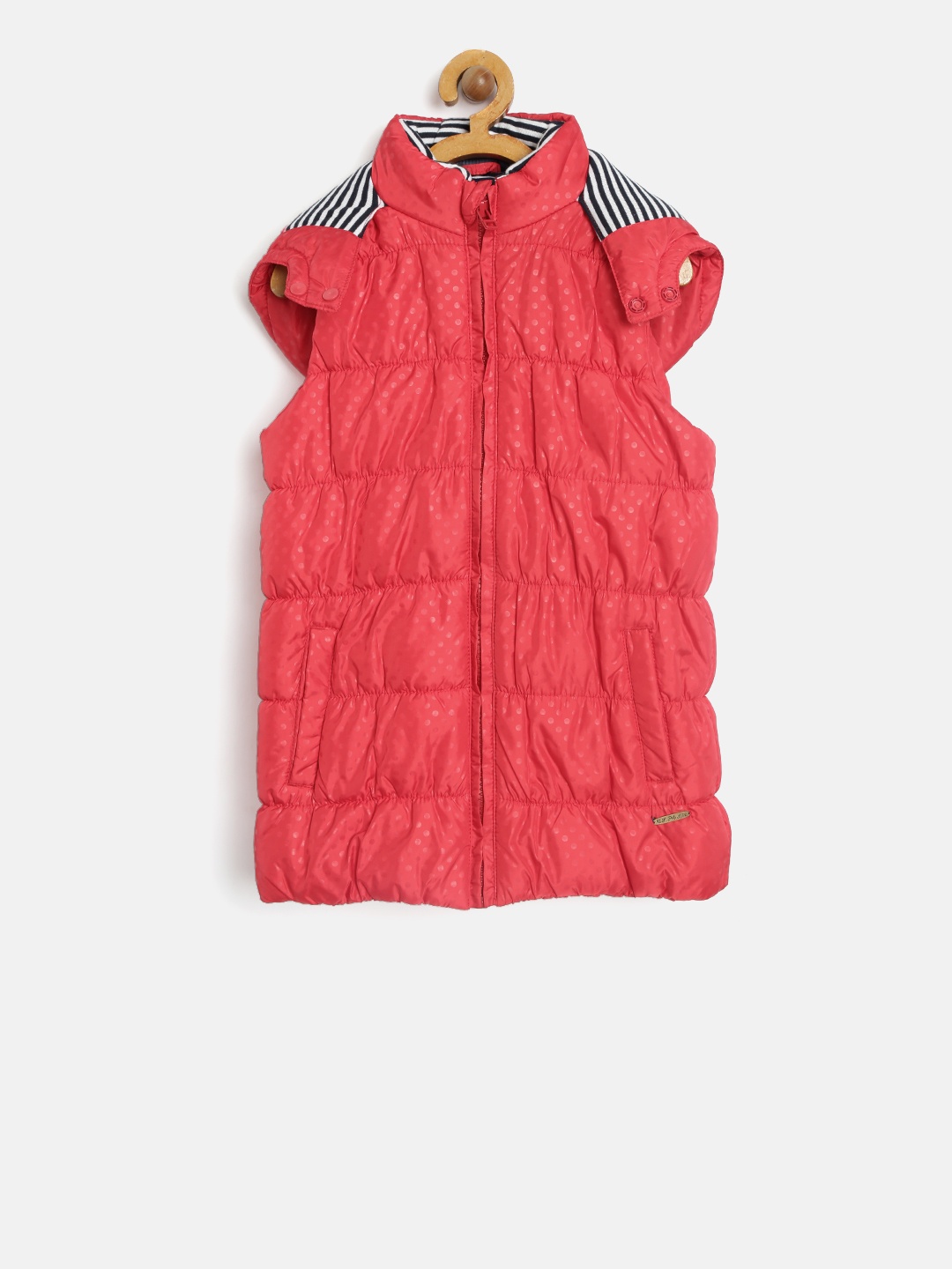 

U.S. Polo Assn. Kids Girls Red Printed Sleeveless Hooded Padded Jacket