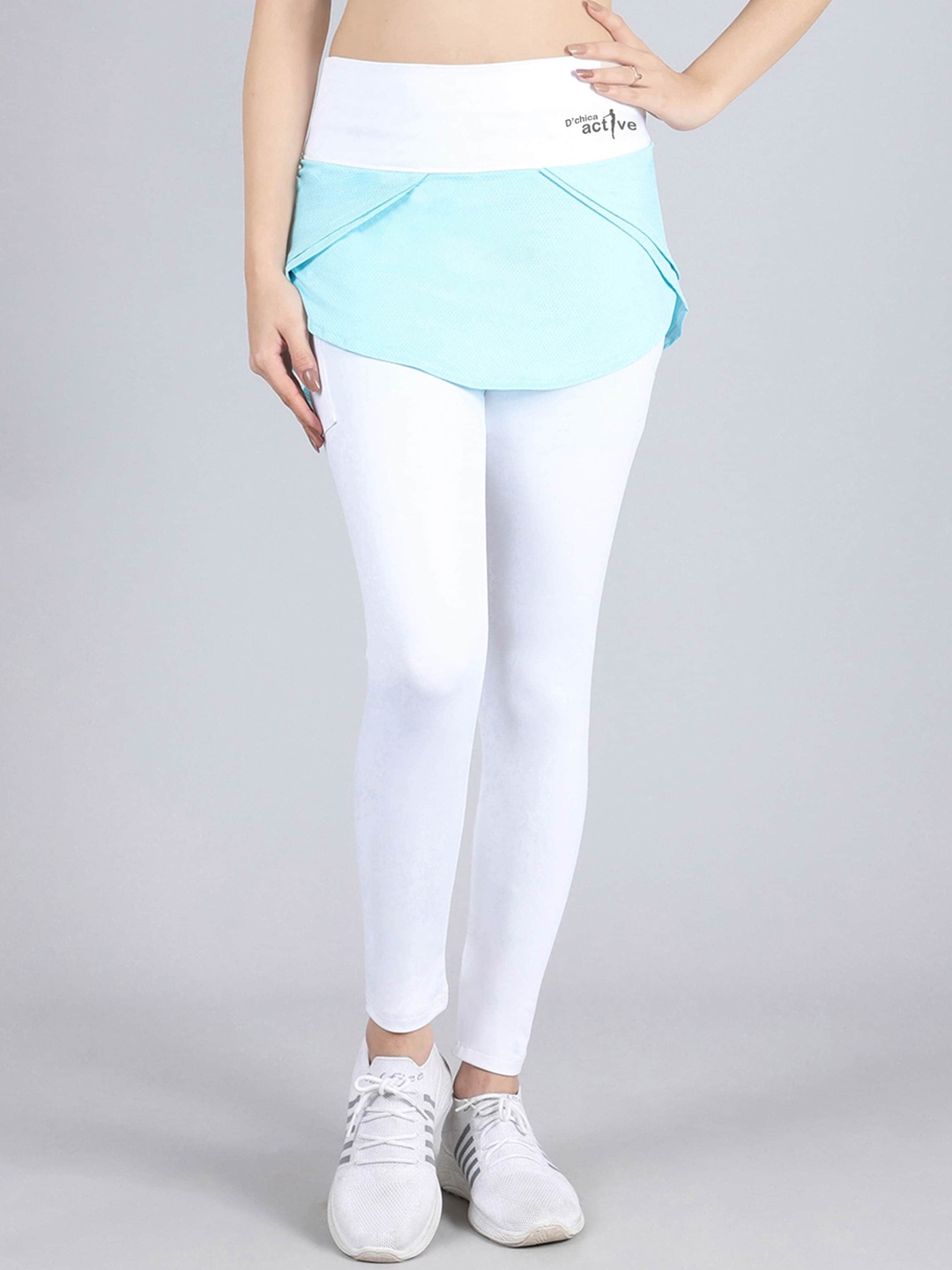 

DChica High Waisted Skirt with Ankle Length Yoga Sports Tights, Turquoise blue