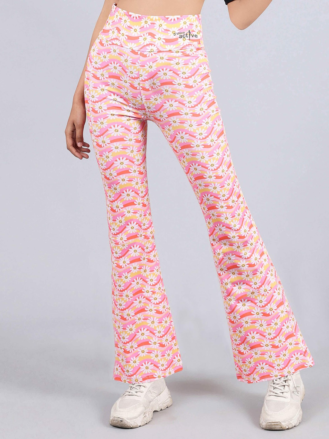 

DChica Floral Printed Bootcut Comfortable Sports Trousers, Peach