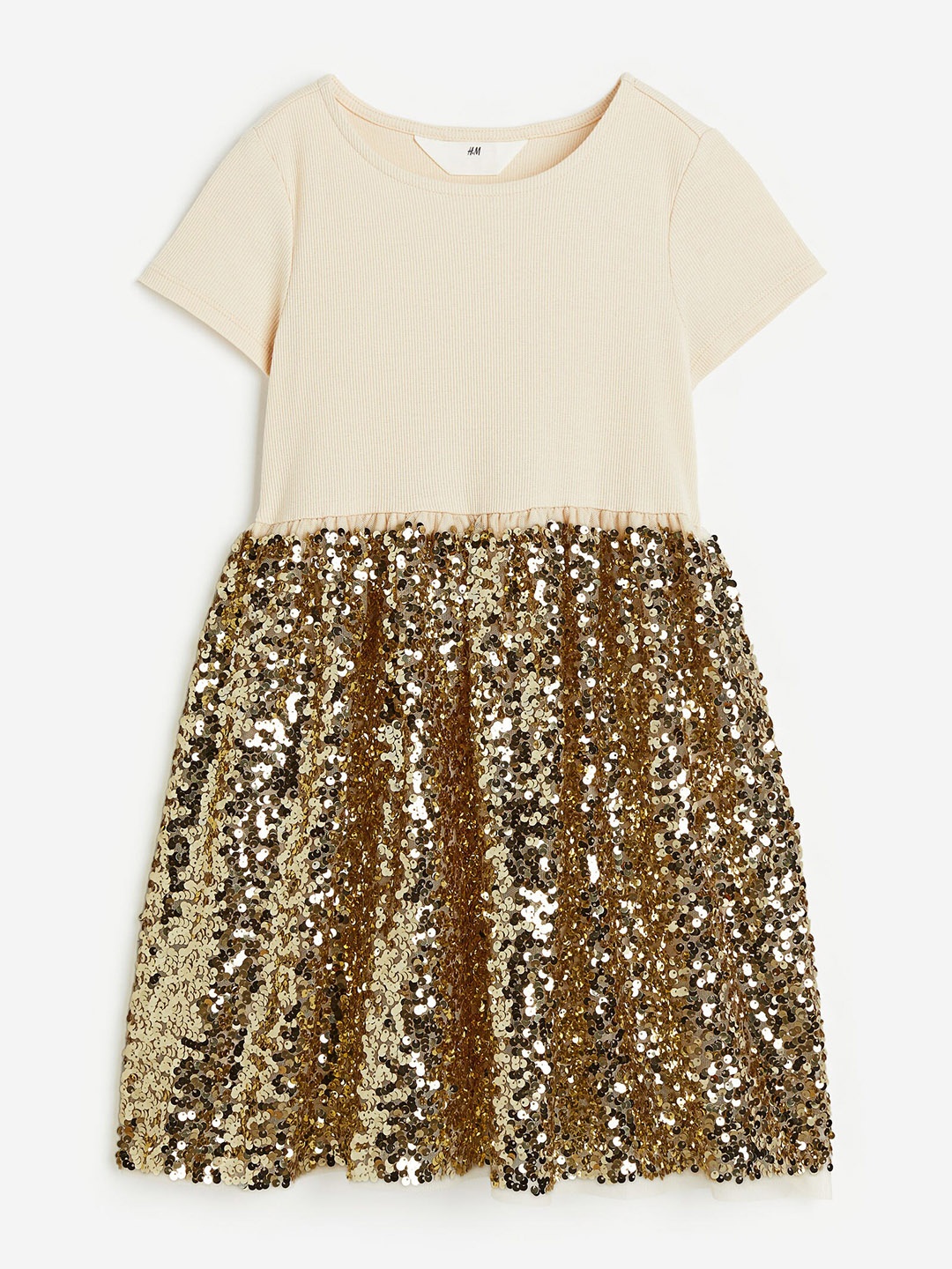 

H&M Girls Sequined Jersey Dress, Beige