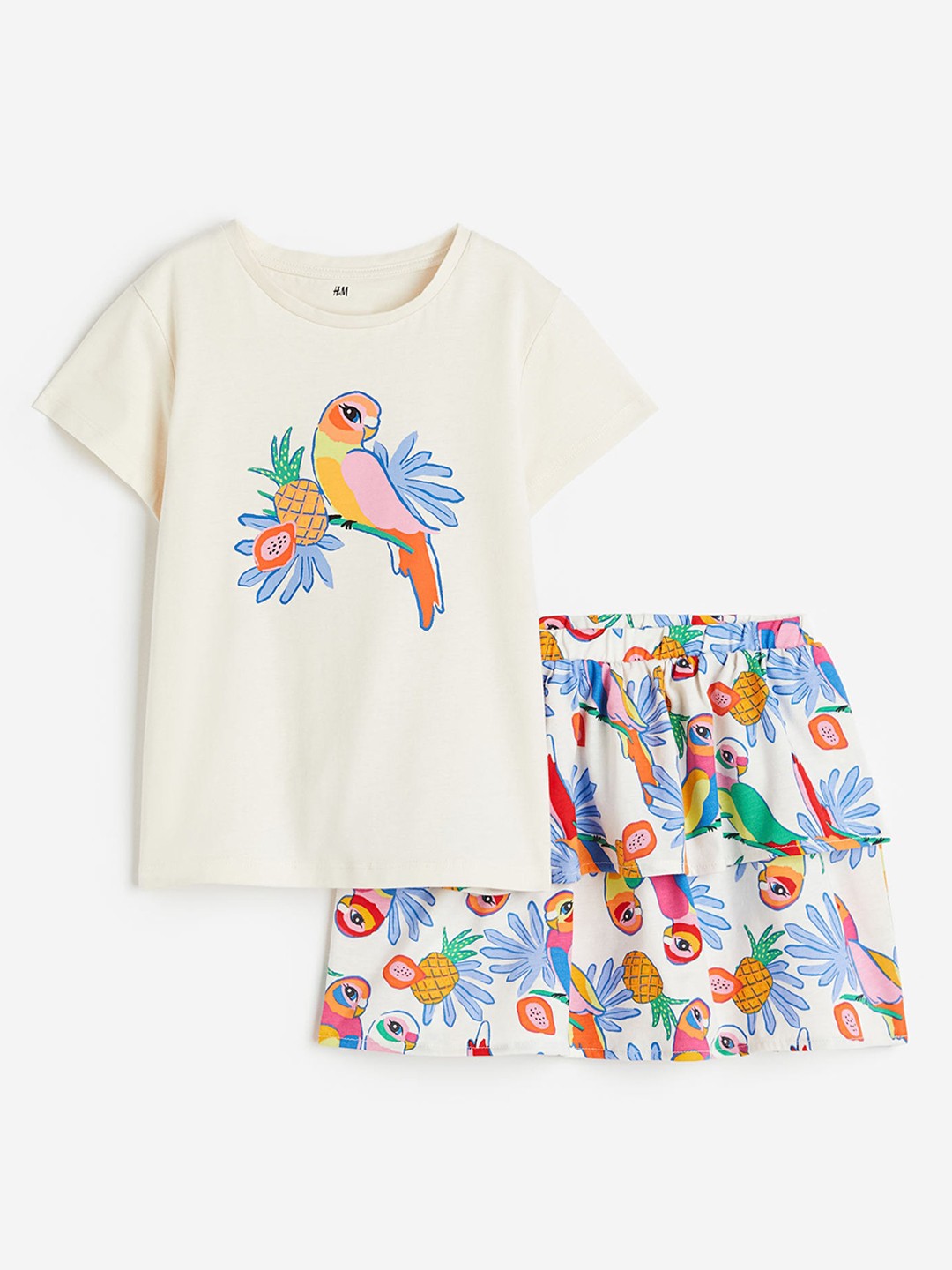 

H&M Girls 2-Piece Printed Pure Cotton Set, Beige