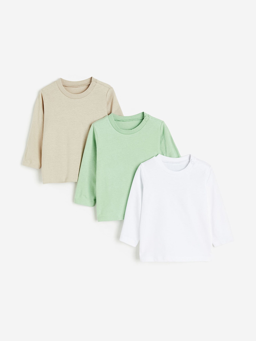 

H&M Boys 3-Pack Long-Sleeved Jersey Tops, Beige