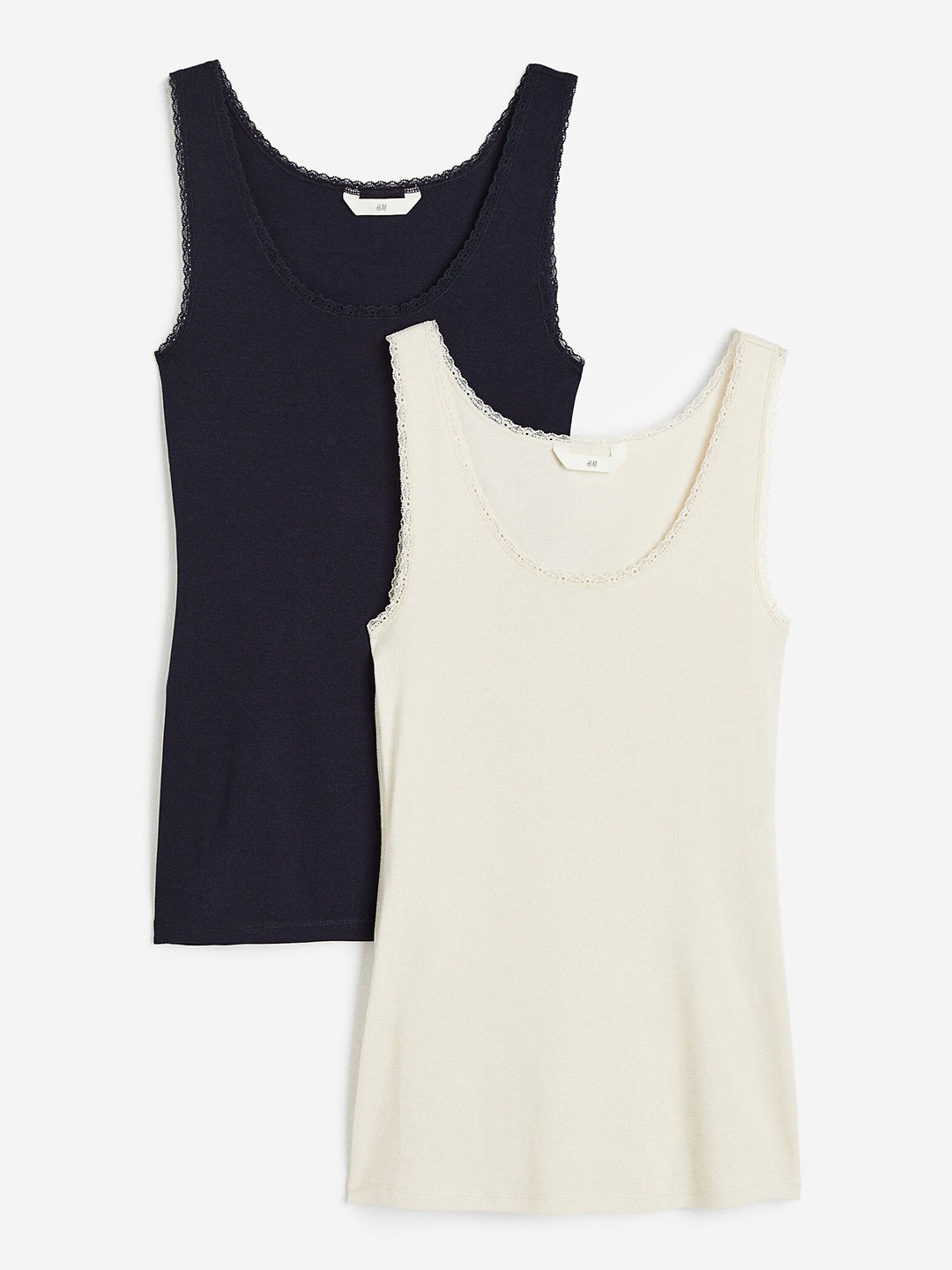 

H&M 2-Pack Lace-Trimmed Vest Tops, Beige