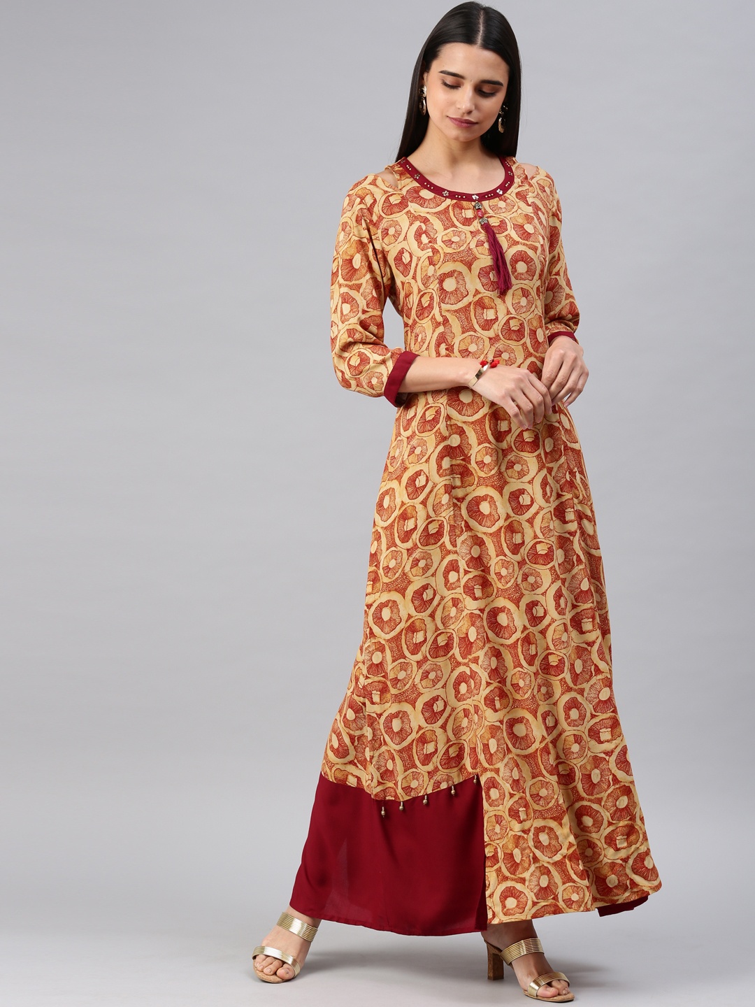 

Shree Women Rust Red & Beige Printed Maxi Dress