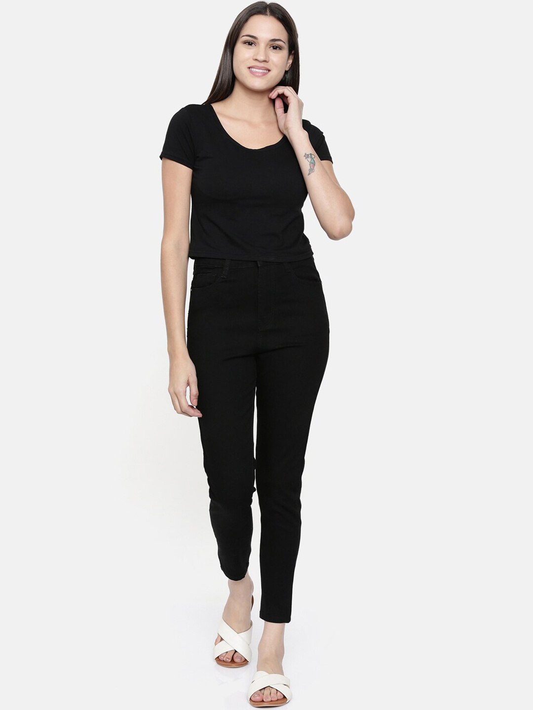 

ZHEIA Women Skinny Fit High-Rise Stretchable Jeans, Black