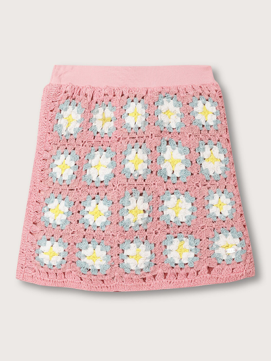

ELLE Girls Floral Self-Design Pure Cotton Skirt, Pink