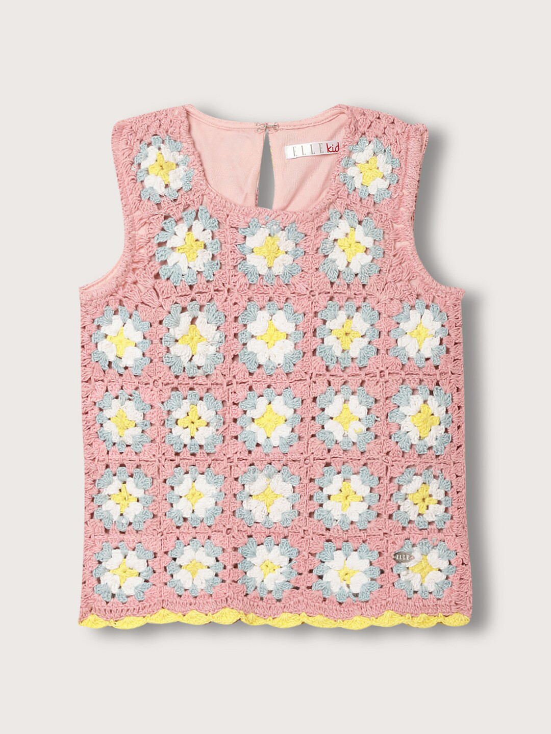 

ELLE Girls Self Design Knitted Cotton Top, Pink