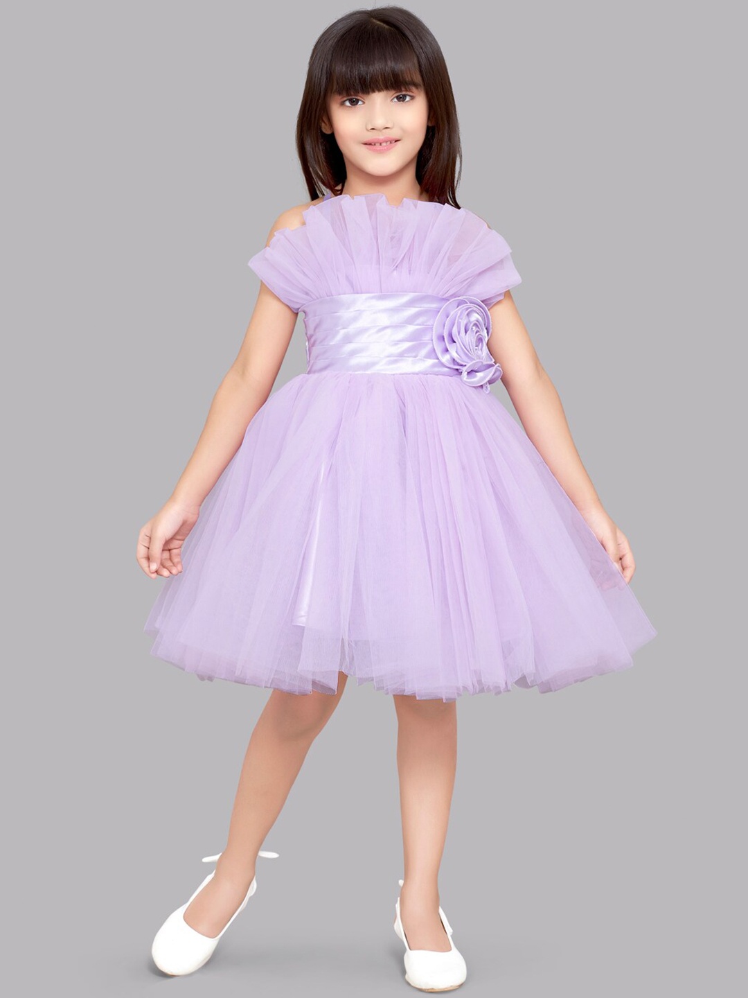 

Pink Chick Girls Shoulder Straps Ruffled Tulle Net Fit & Flare Dress, Lavender