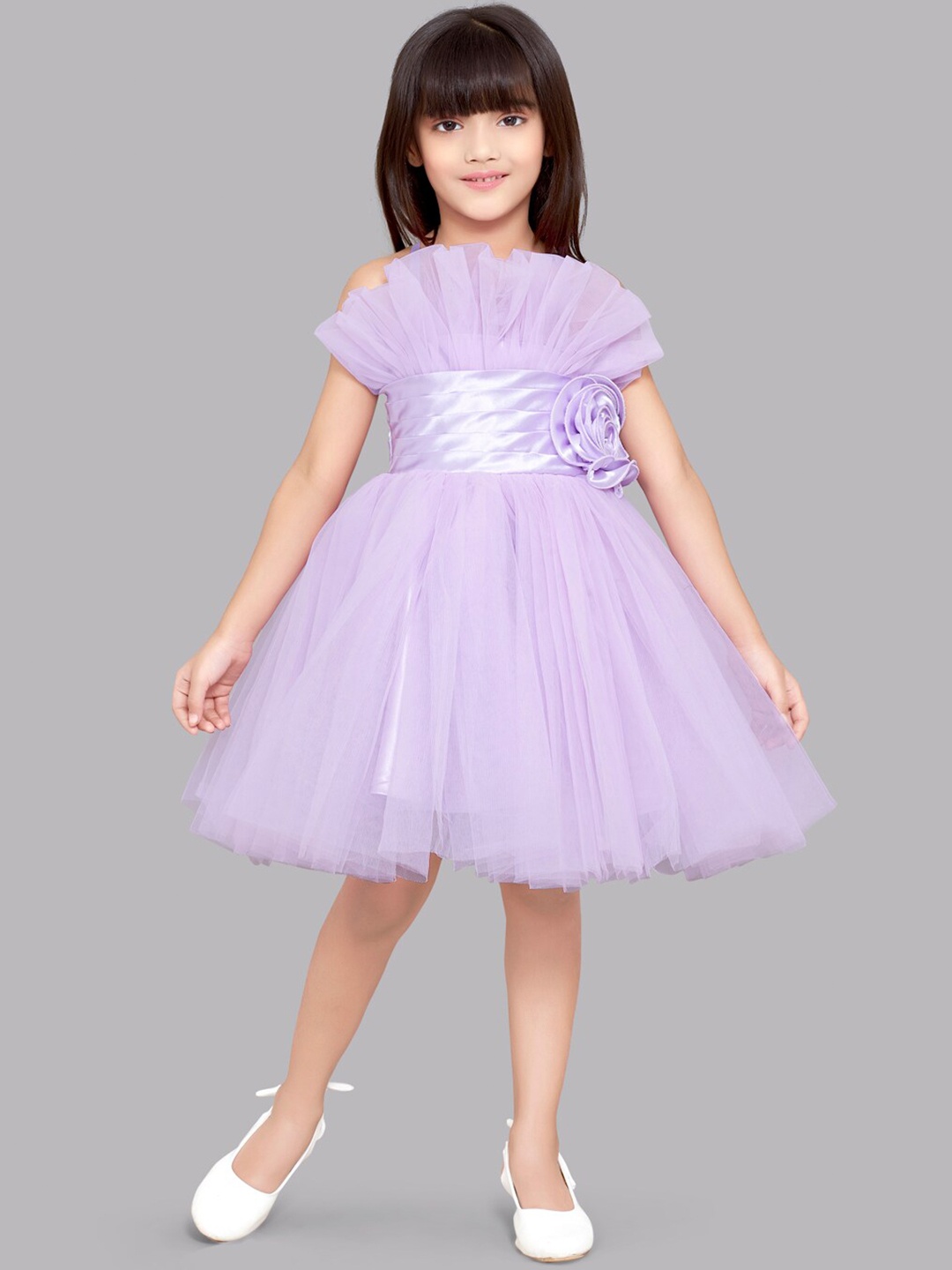 

Pink Chick Girls Shoulder Straps Ruffled Tulle Net Fit & Flare Dress, Lavender