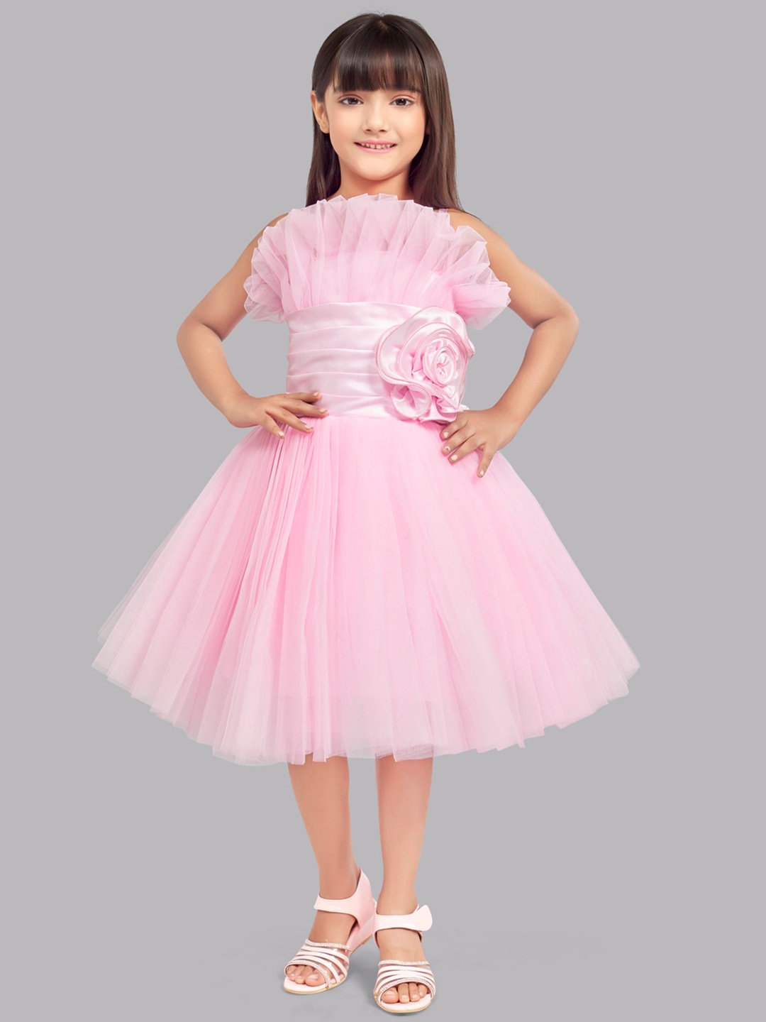 

Pink Chick Girls Ruffled Tulle Net Fit & Flare Midi Dress