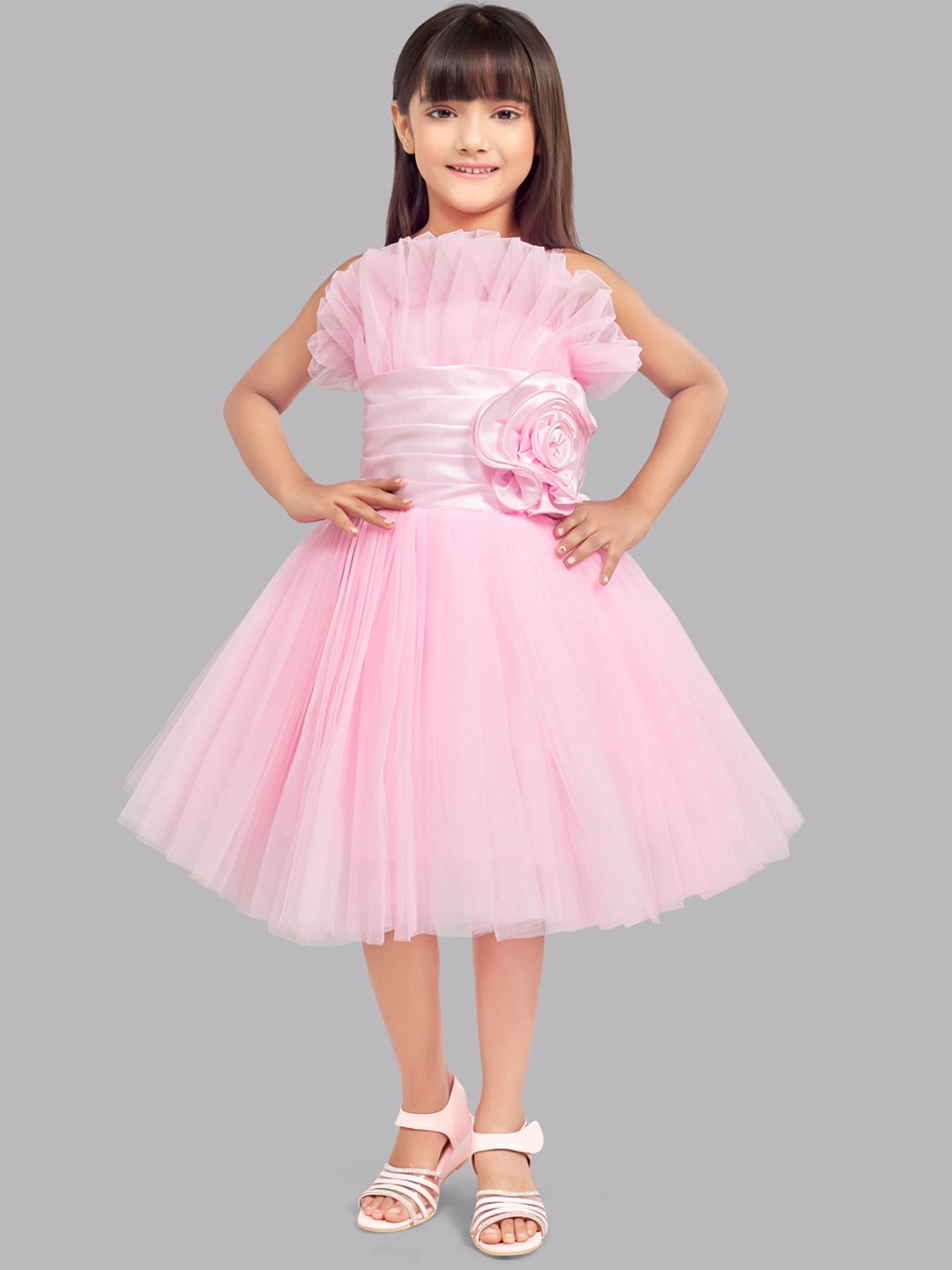 

Pink Chick Girls Ruffled Tulle Net Fit & Flare Midi Dress