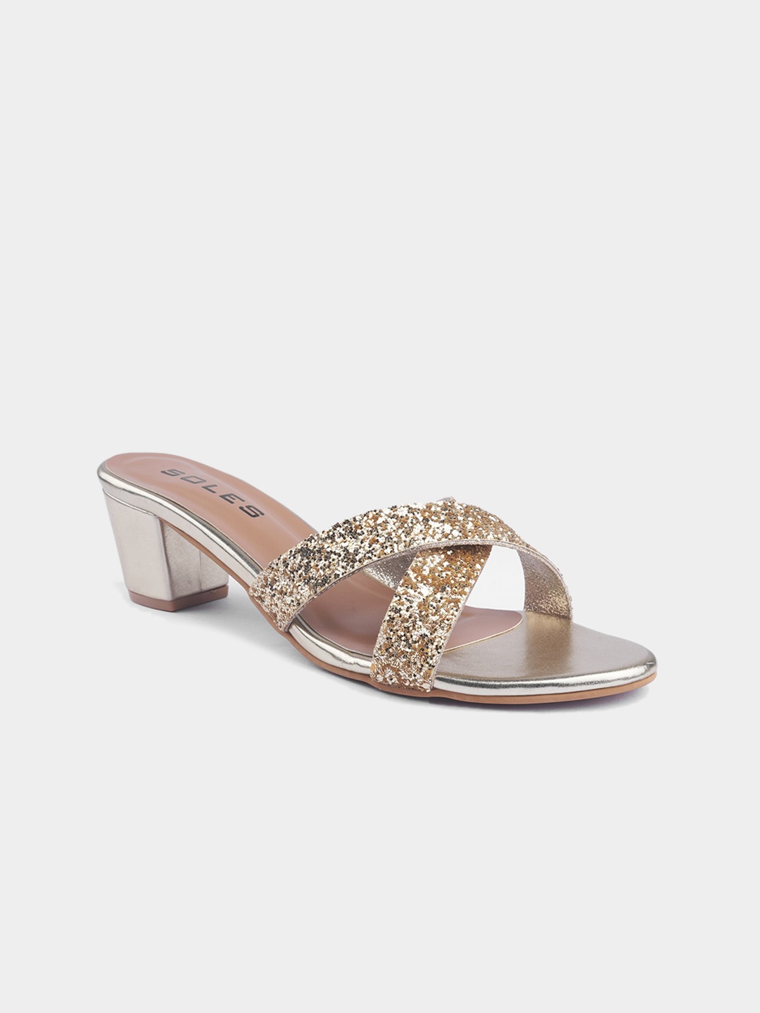 

SOLES Embellished Block Heels, Gold