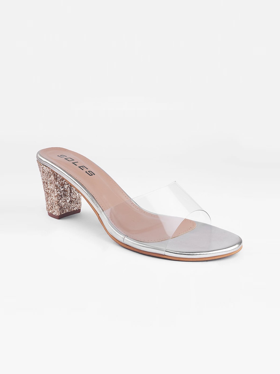 

SOLES Peep Toe Block Heels, Gold