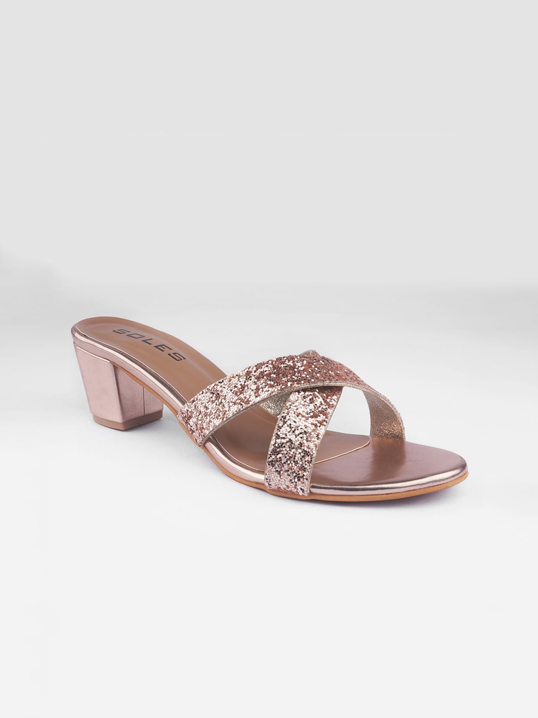 

SOLES Embellished Block Heels, Rose gold