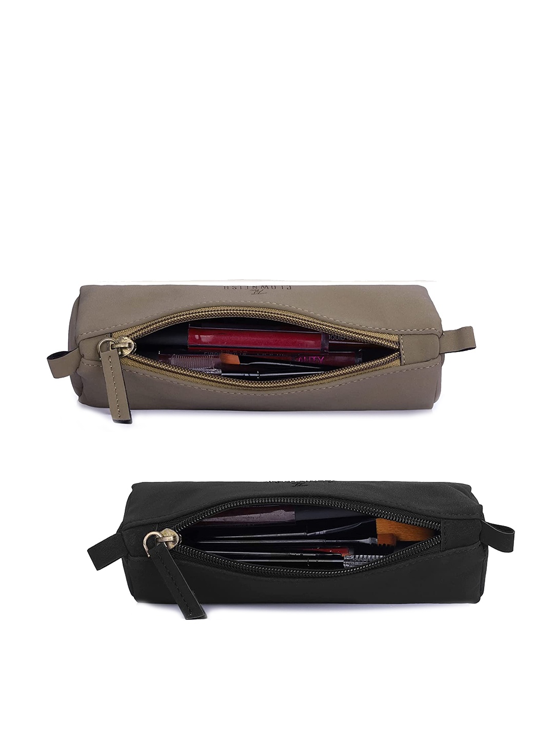 

THE CLOWNFISH Set Of 2 Faux Leather Toiletry Kit, Black
