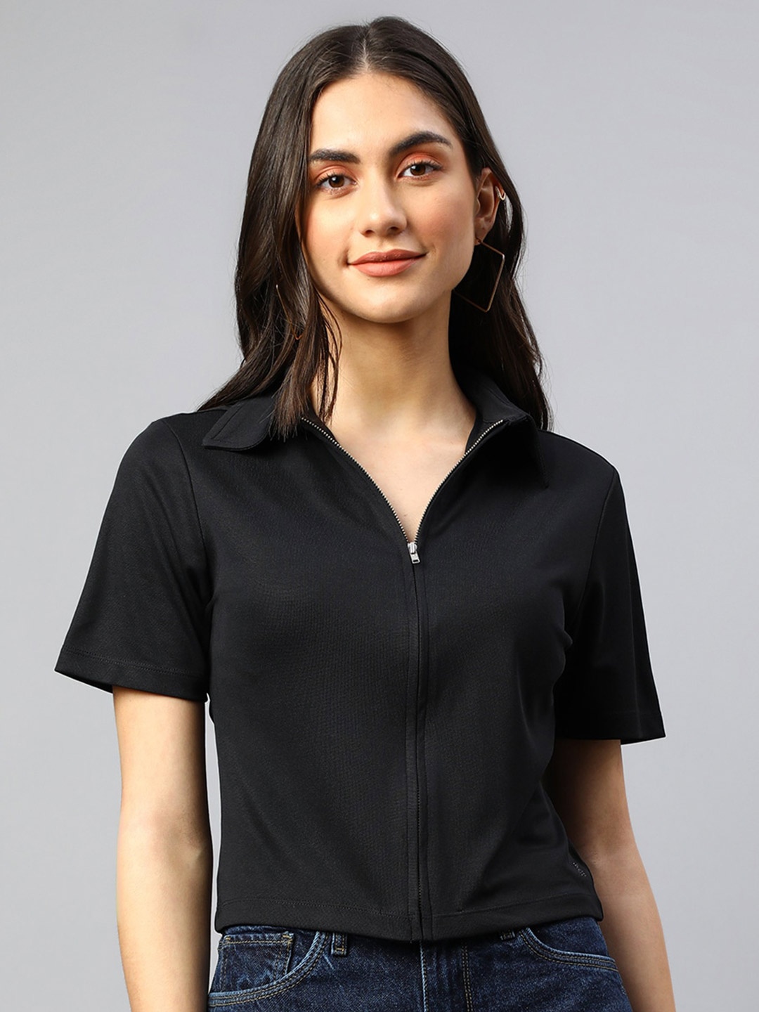 

Xpose Shirt Style Crop Top, Black
