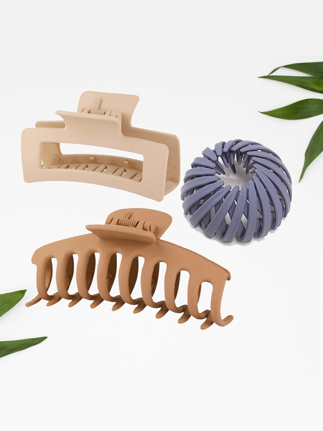

Krelin Women Brown & Lavender Set of 3 Claw Clip