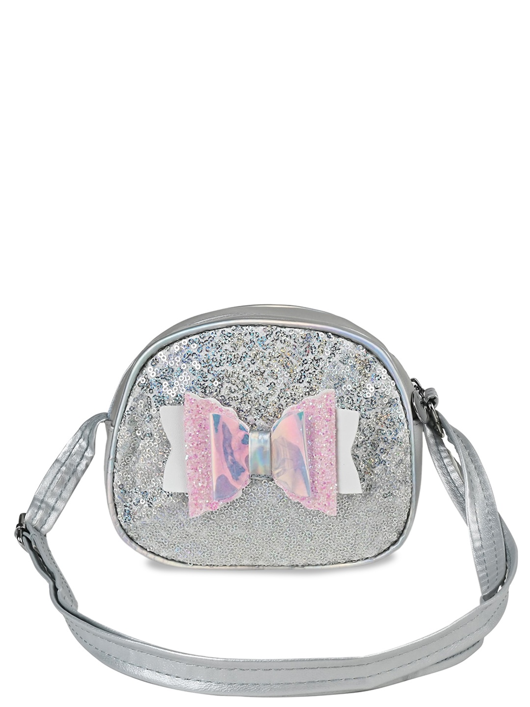 

Asthetika Kids PU Half Moon Sling Bag with Tasselled, Silver