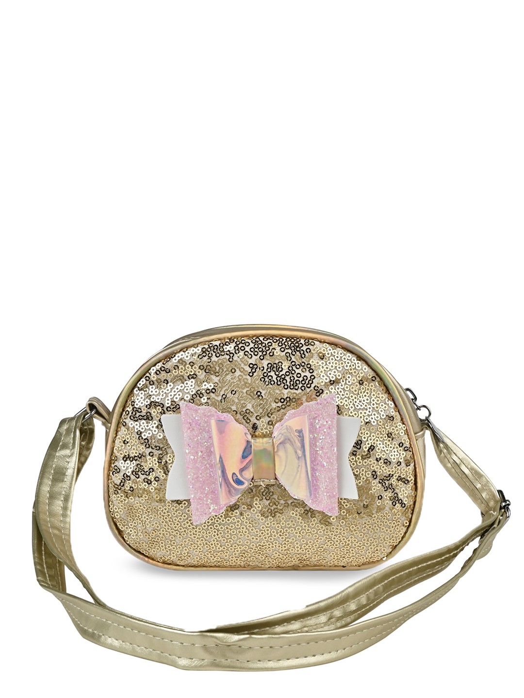 

Asthetika Kids Girls Sequined Glitter Bow Structured Sling Bag, Gold