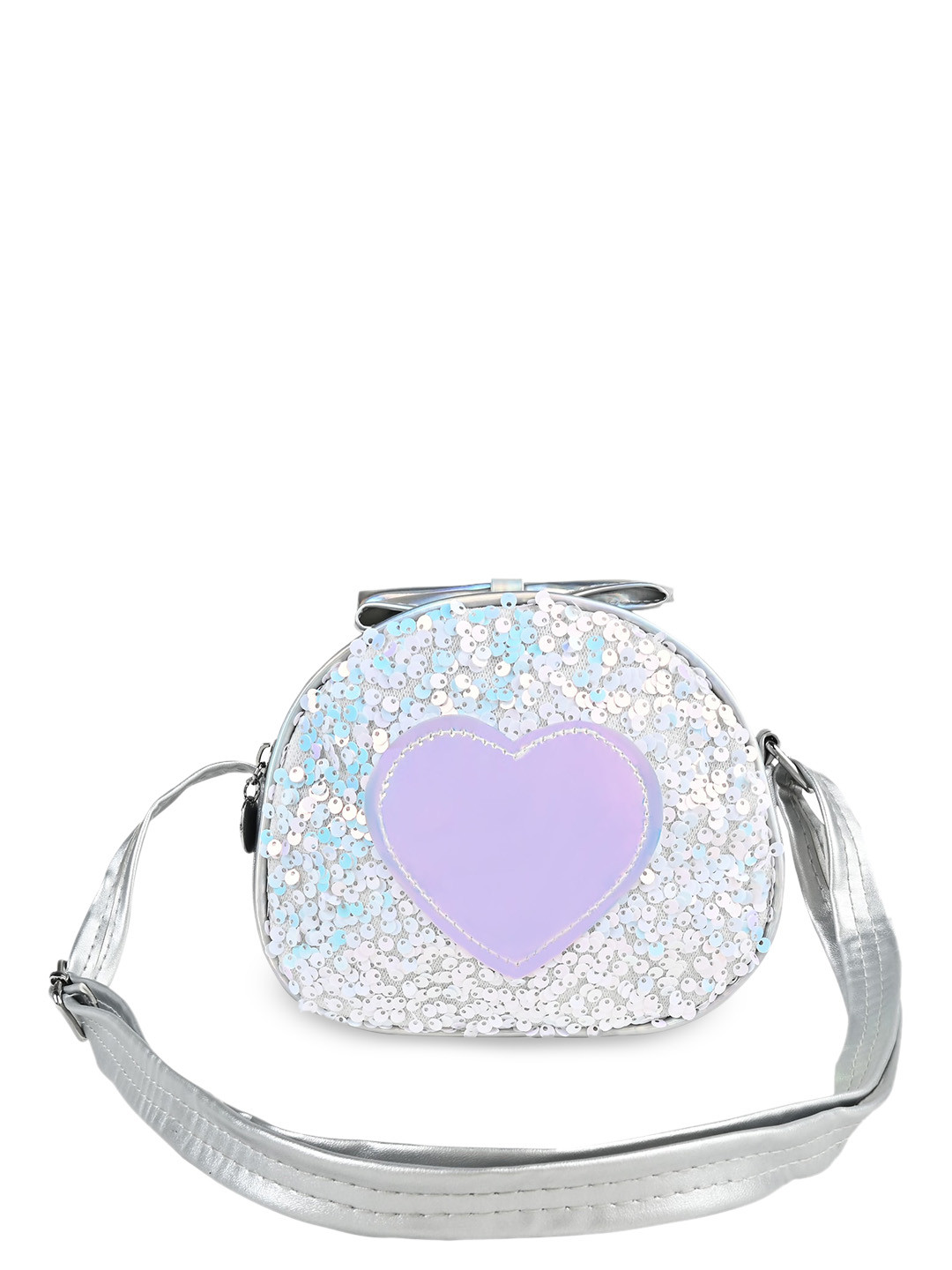 

Asthetika Kids PU Half Moon Hobo Bag with Cut Work, Silver