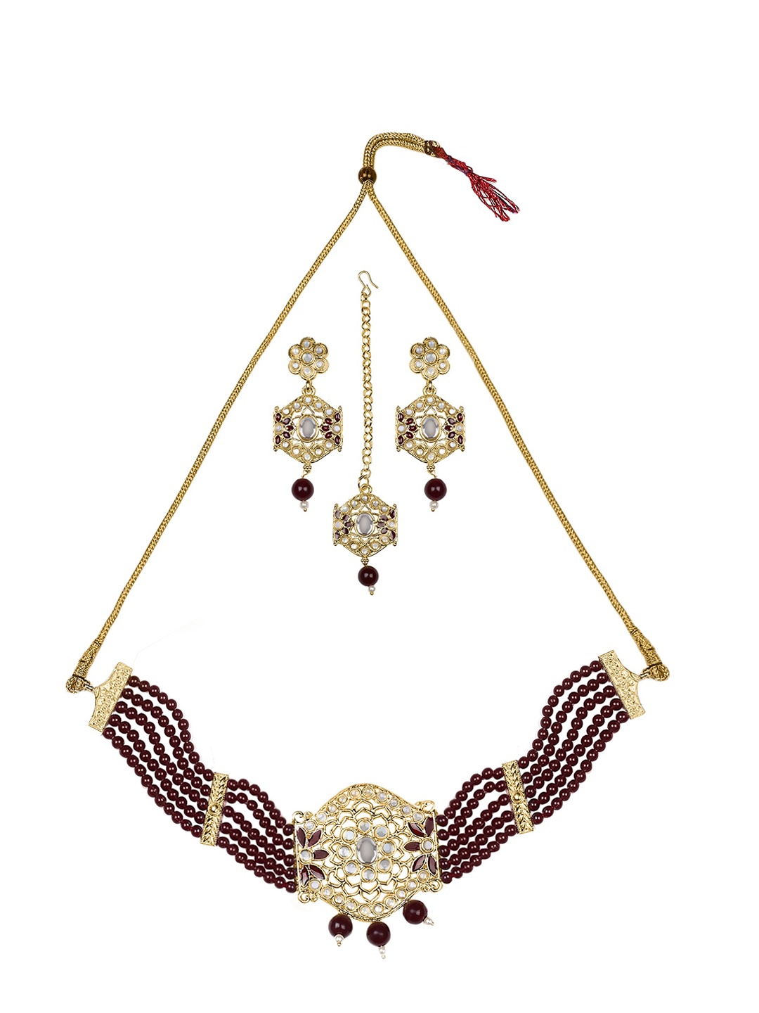

ZaffreCollections Gold-Plated Pearls-Studded Layered Jewellery Set, White