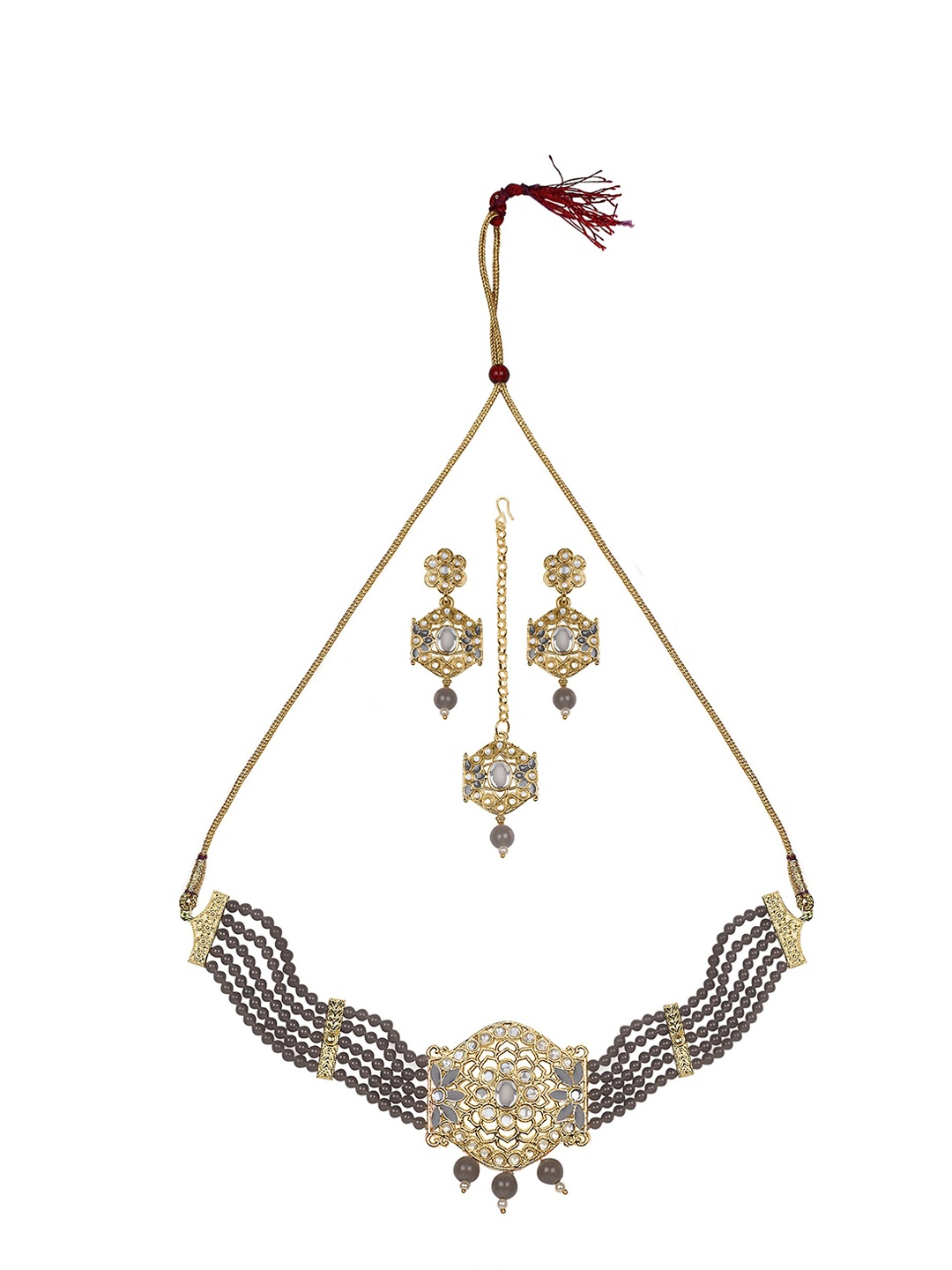 

ZaffreCollections Gold-Plated Stone Studded Jewellery Set, White