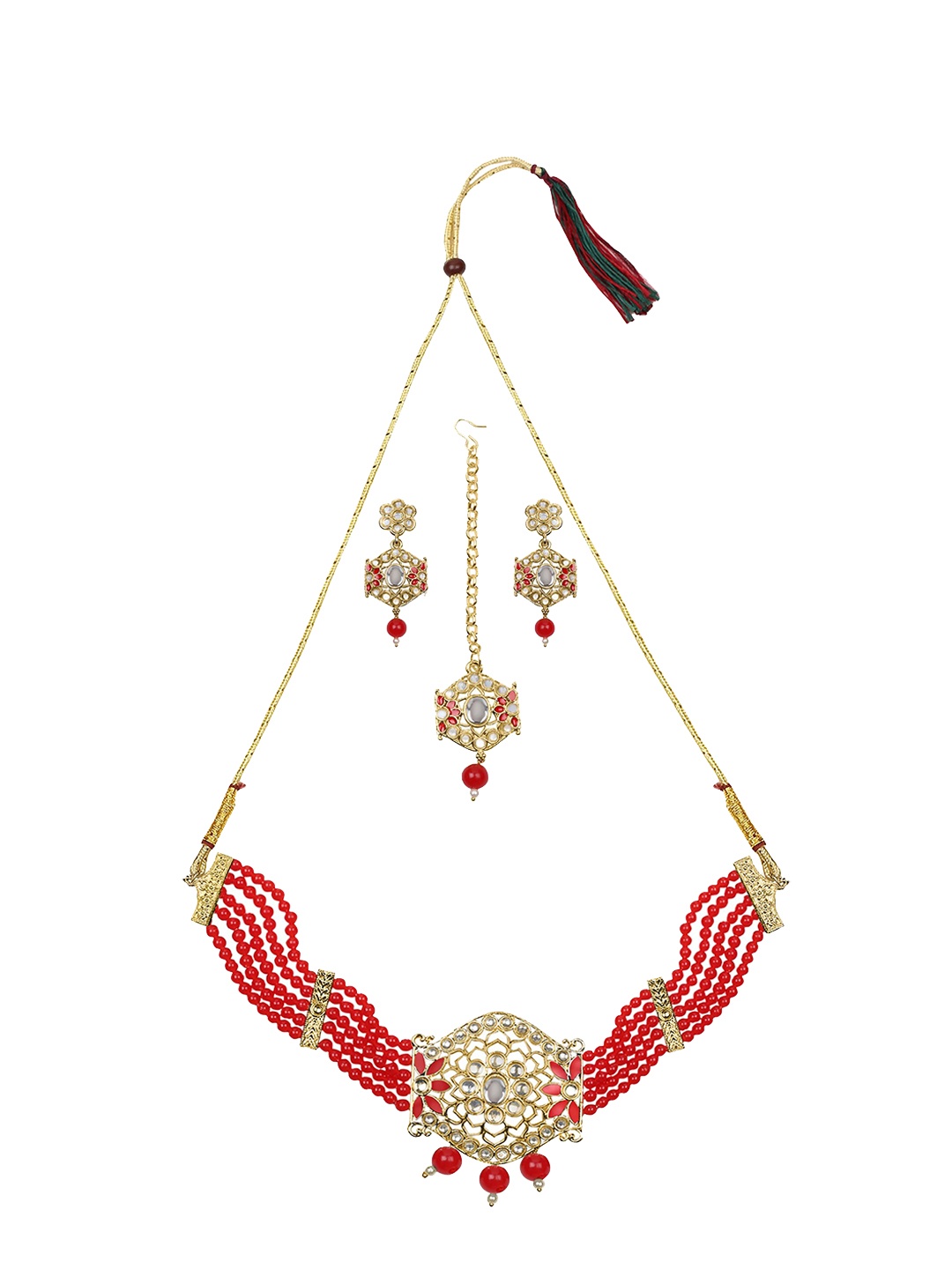 

ZaffreCollections Gold-Plated Stone-Studded & Pearls-Beaded Jewellery Set, White