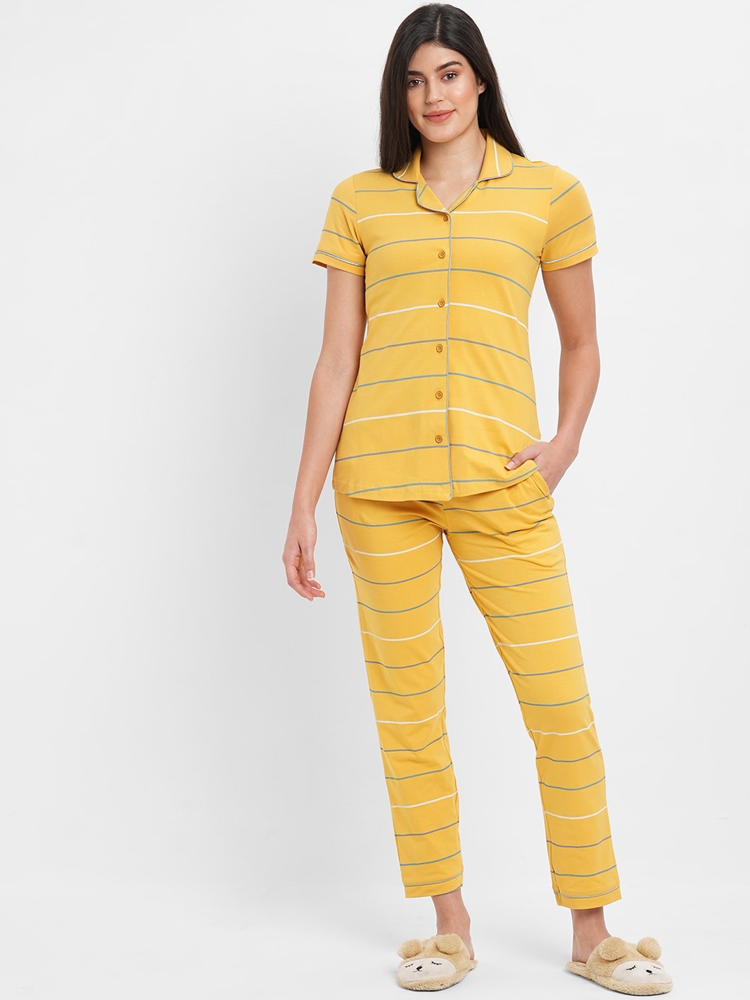 

Sweet Dreams Striped Night Suit, Yellow