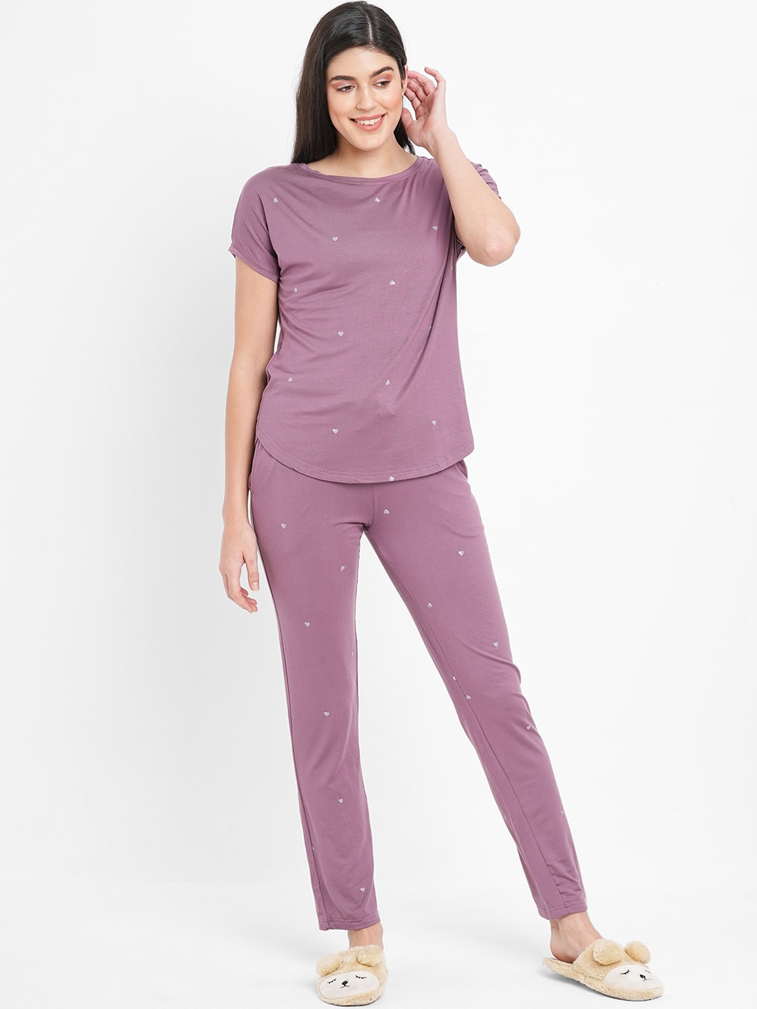 

Sweet Dreams Conversational Printed Night Suit, Purple