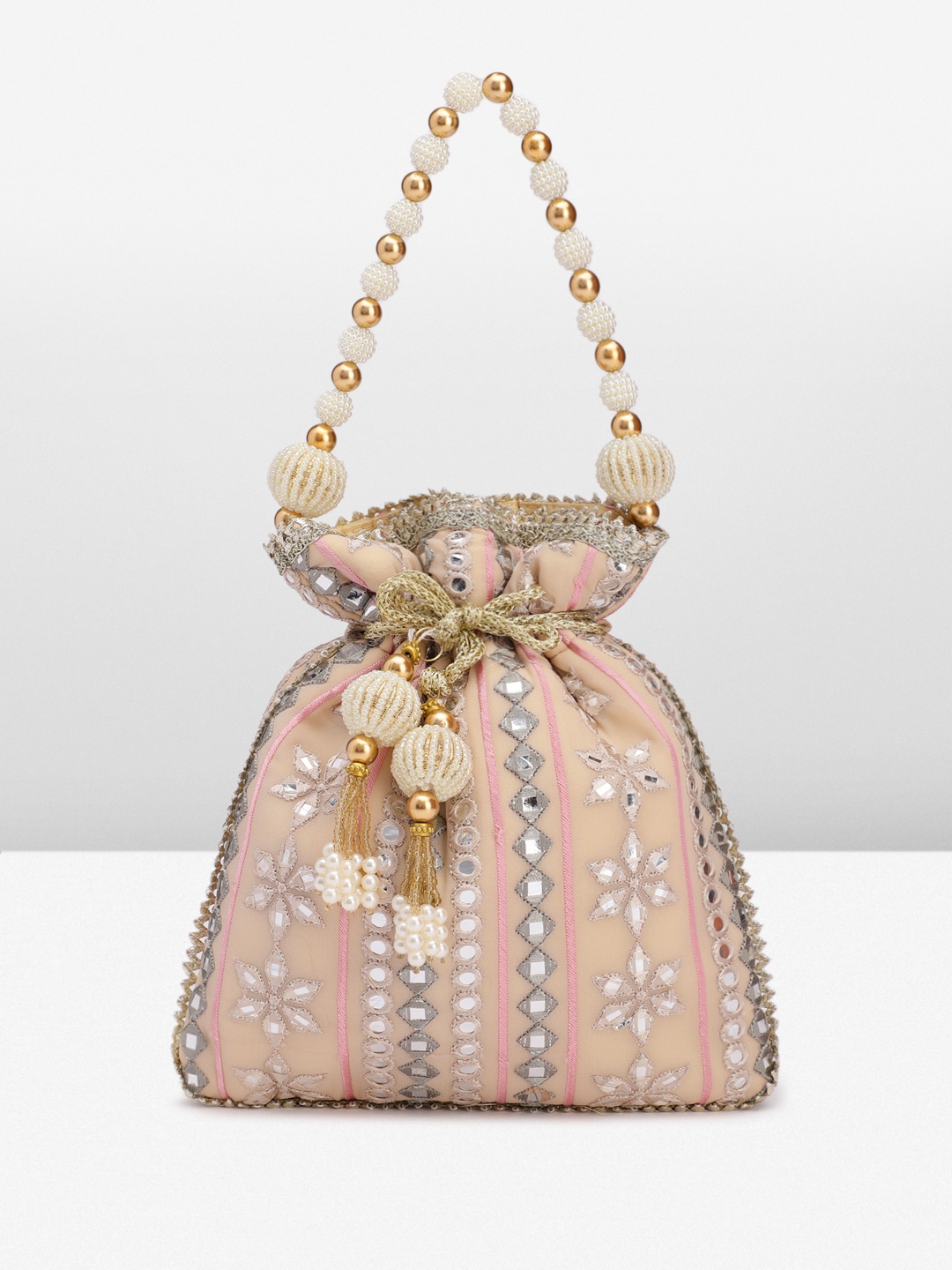 

Peora Embroidered Embellished Potli, Cream