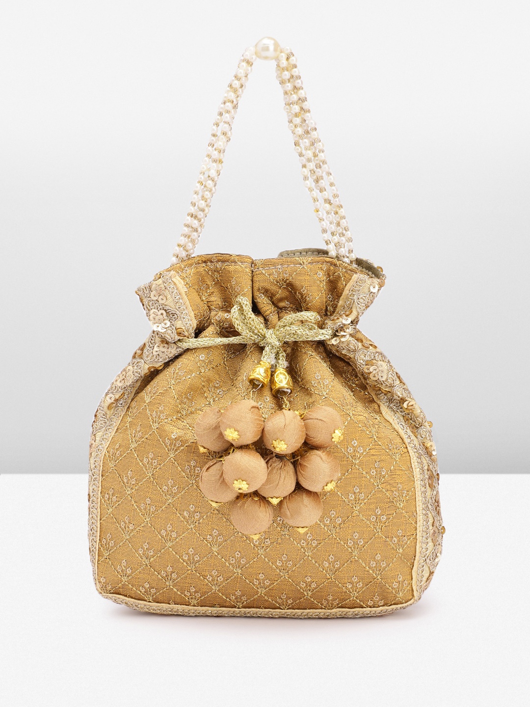 

Peora Embroidered Embellished Potli, Brown