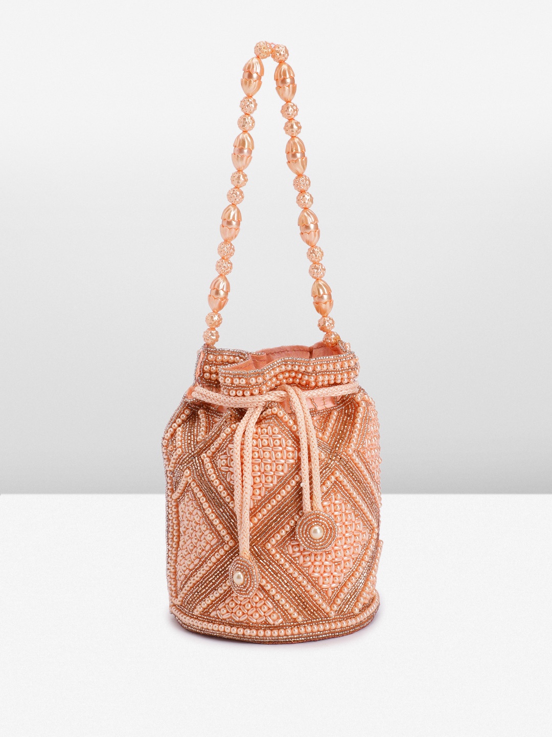 

Peora Embroidered Embellished Potli, Rose gold