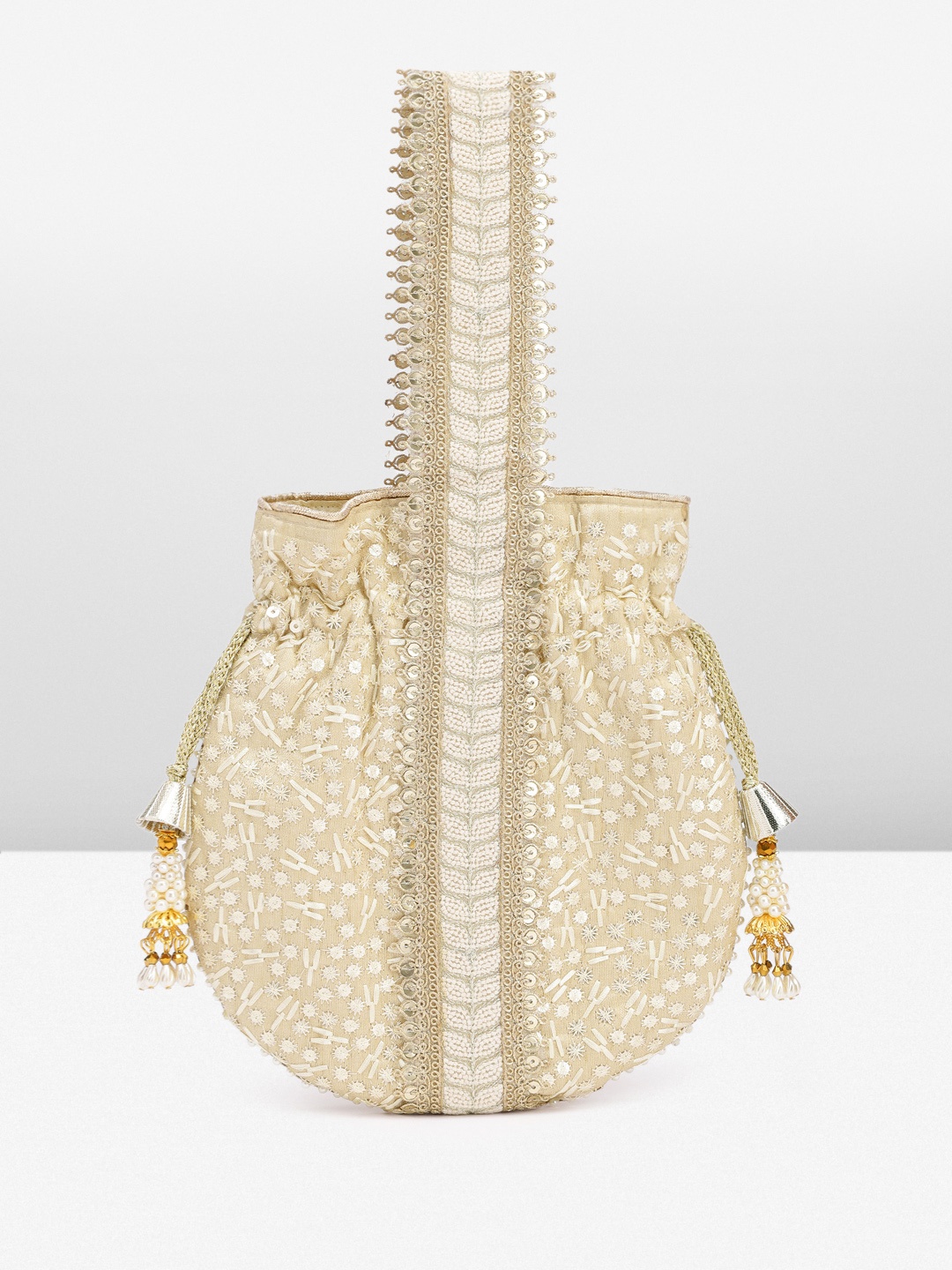 

Peora Embroidered Embellished Potli, Cream