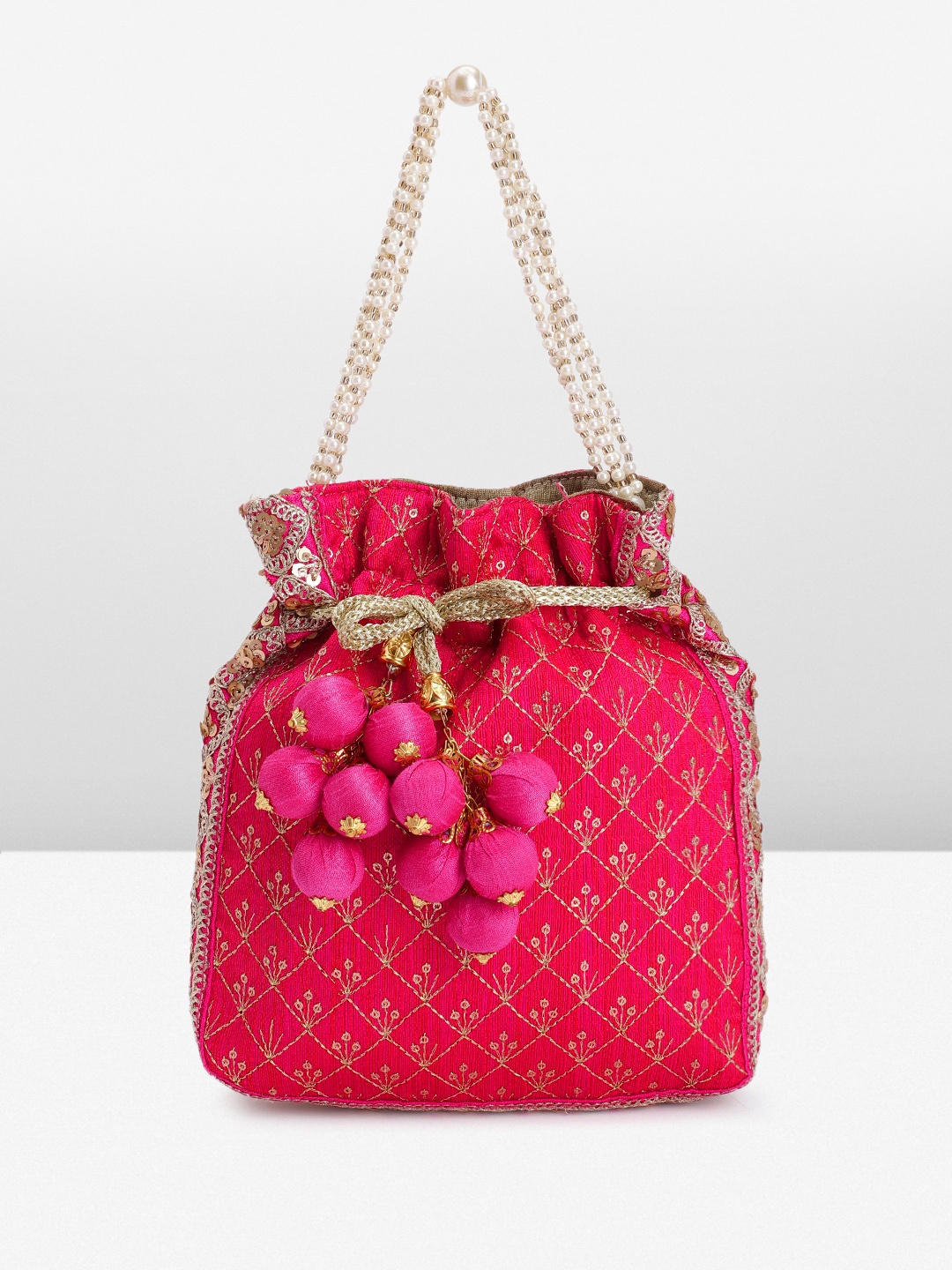 

Peora Embroidered Embellished Potli, Pink