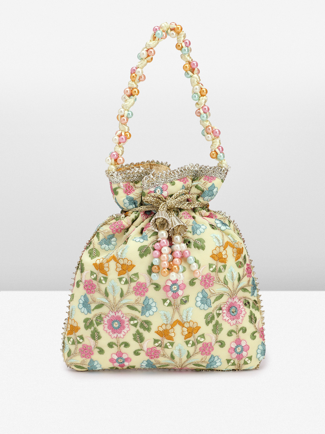 

Peora Embroidered Embellished Potli, Yellow