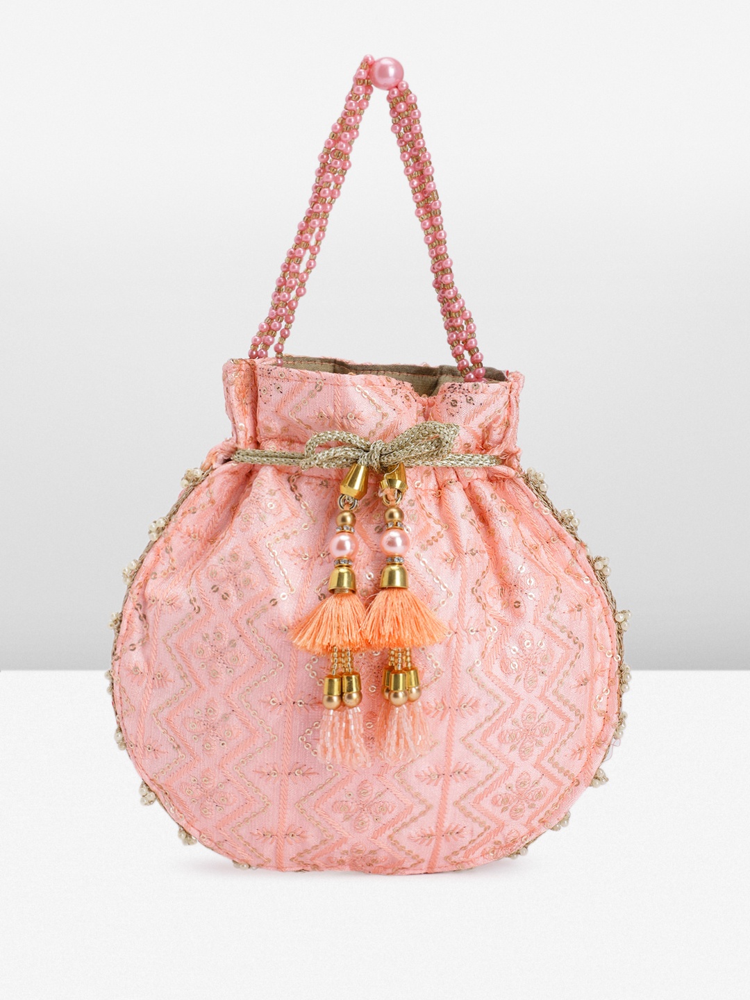 

Peora Embroidered Embellished Potli, Peach