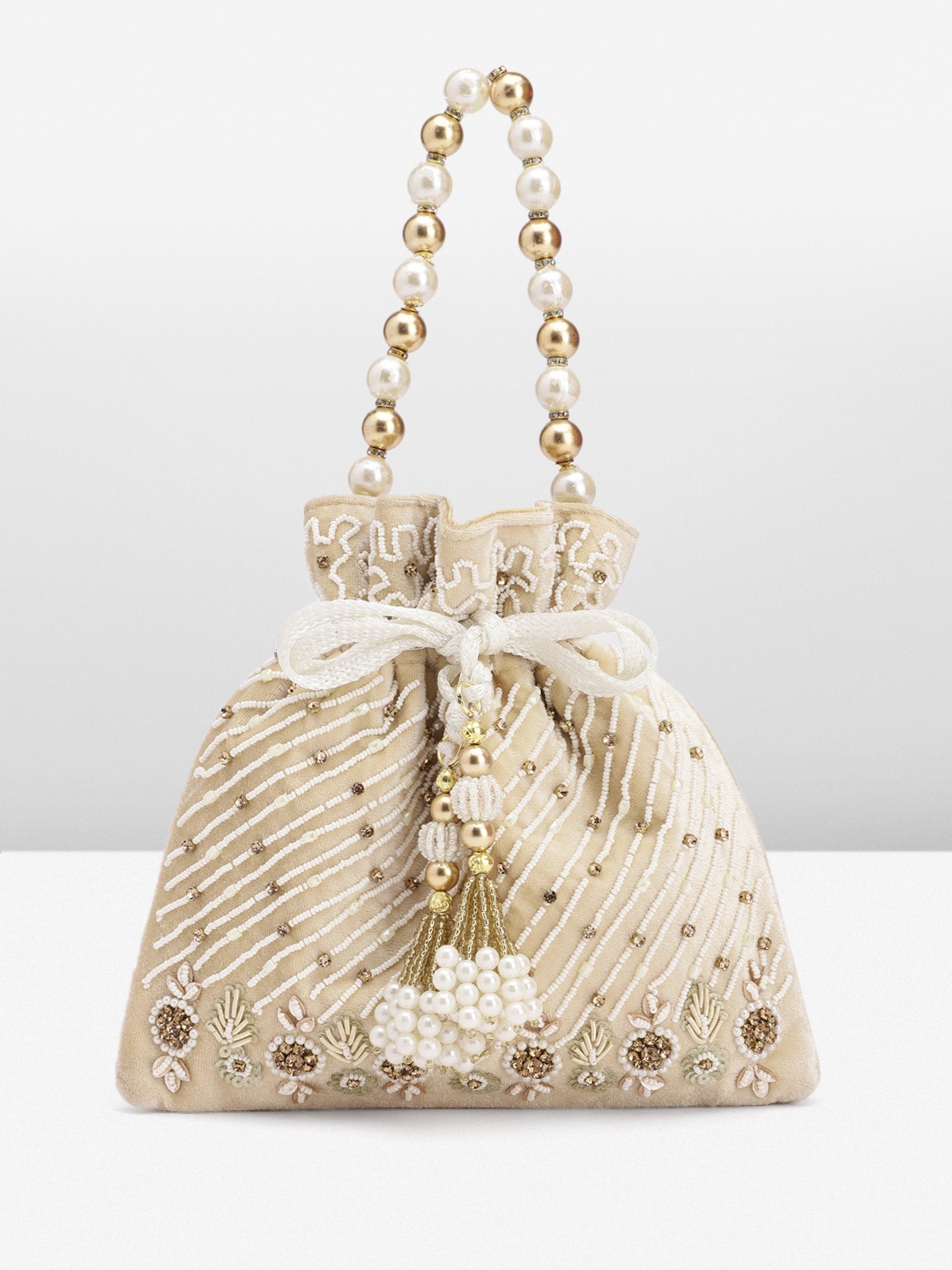 

Peora Embellished Potli, Cream