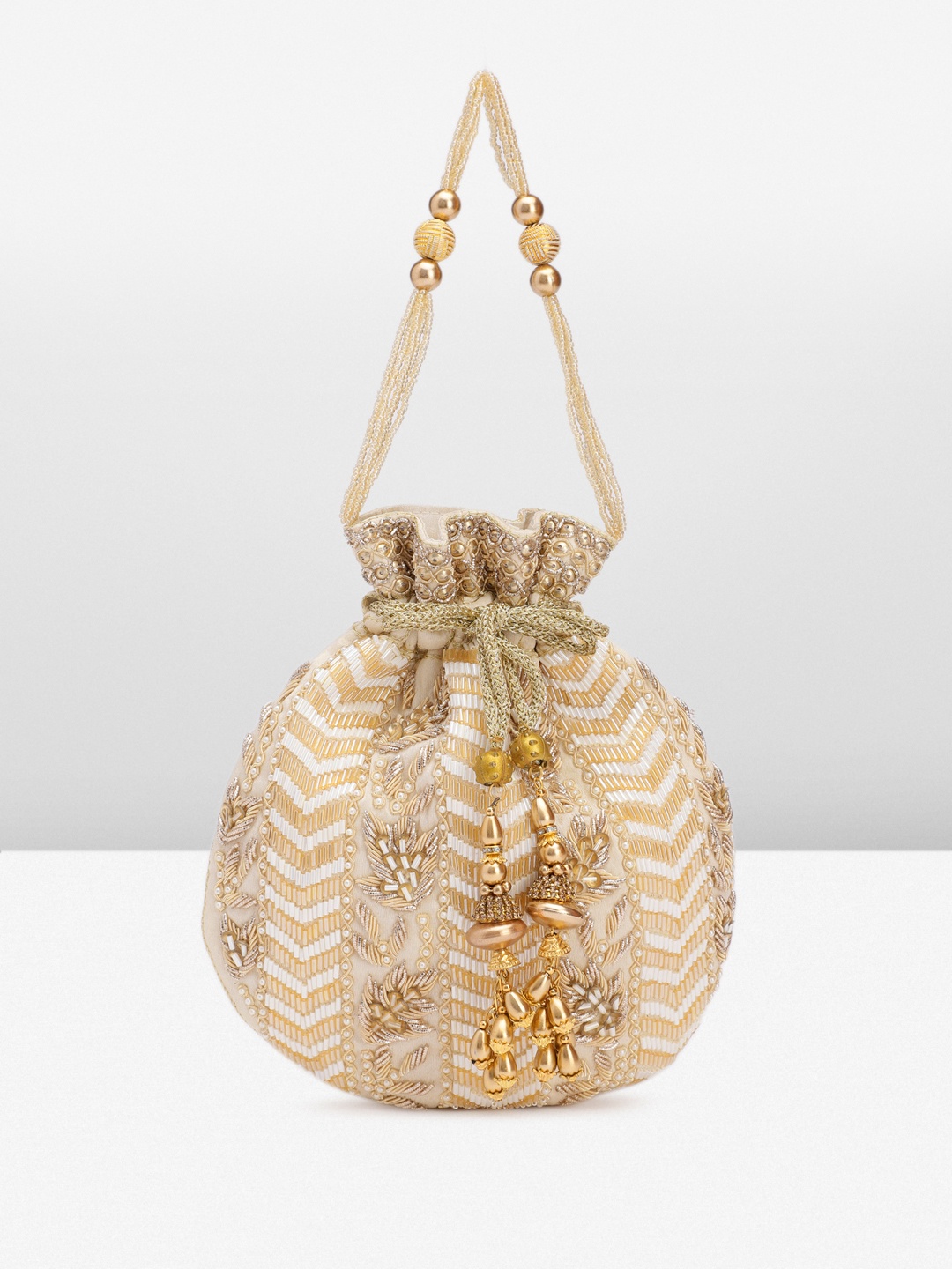 

Peora Embellished Potli Clutch, Cream