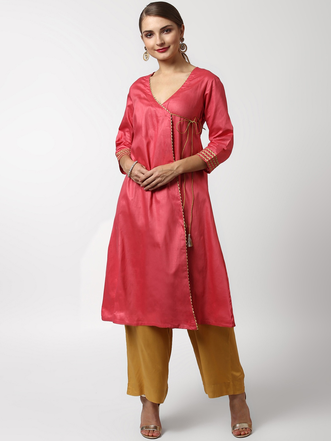 

SASSAFRAS Women Pink Solid A-Line Kurta