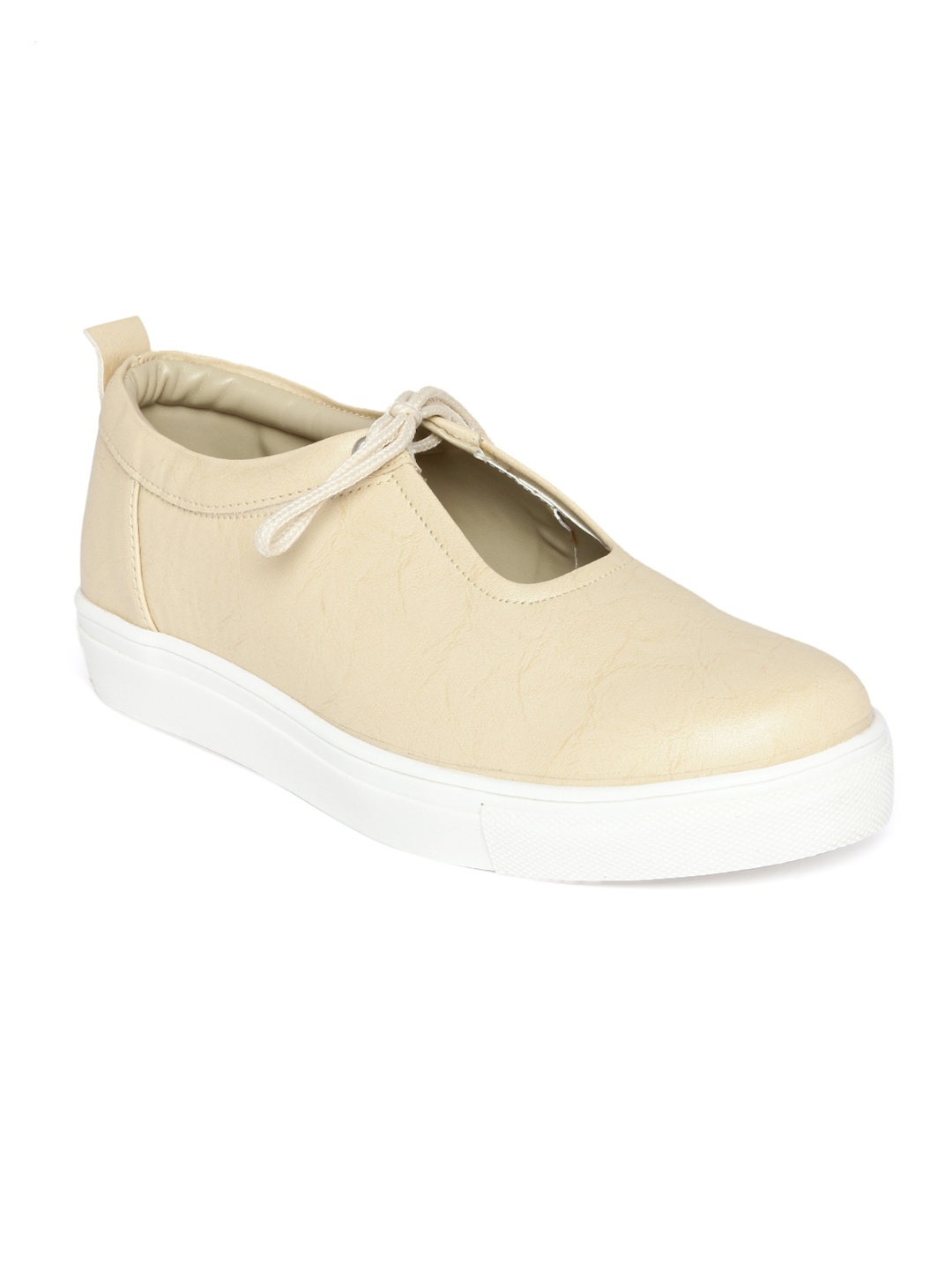 Marc Loire Women Cream Solid Synthetic Mid-Top Sneakers
