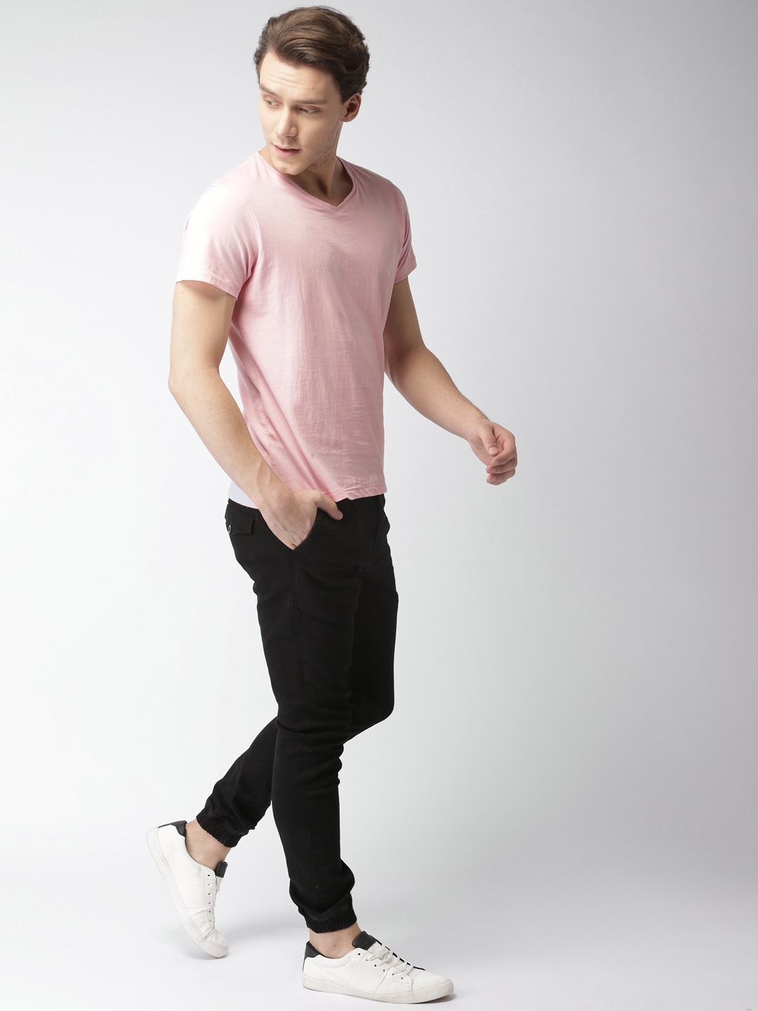 

Mast Harbour Men Pink Solid V-Neck Pure Cotton T-shirt