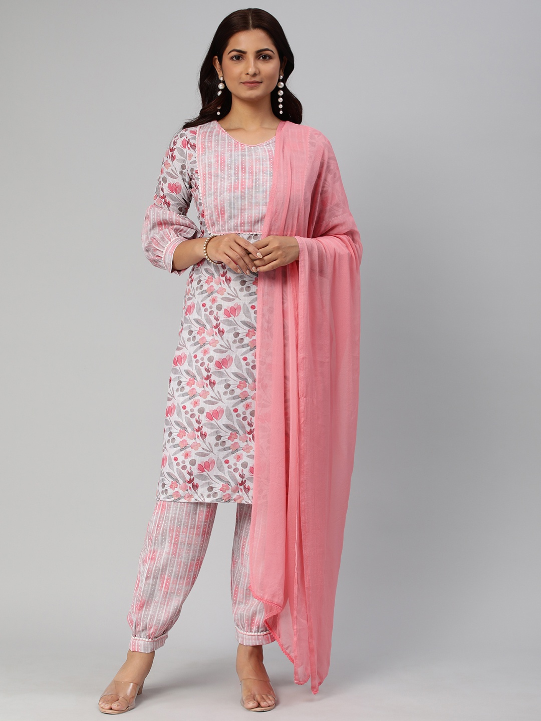 

Rani Saahiba Women Floral Printed Regular Kurta with Salwar & With Dupatta, Pink
